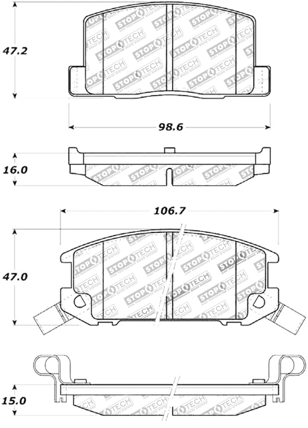Rear StopTech 308.03090 Brake Pads with Shims and Hardware Street