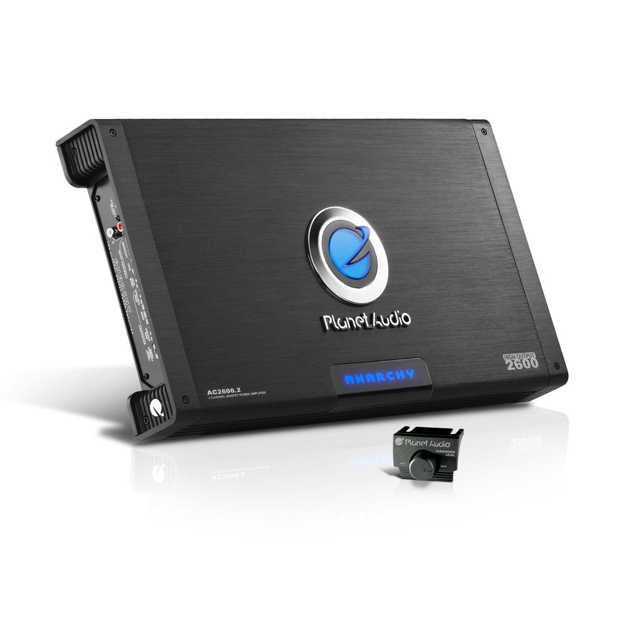 Anarchy Series Planet Audio AC2600.2 2 Channel Class A/B Car Amplifier - 2600 High Output, 2-8 Ohm Stable, High/Low Level Inputs, High/Low Pass Crossover, Full Range, Hook Up to Subwoofer for Bass