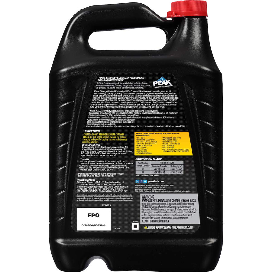 FINAL CHARGE PEAK Global Extended Life Concentrate Antifreeze/Coolant for All Heavy Duty Engine Cooling Systems, 1 Gal.
