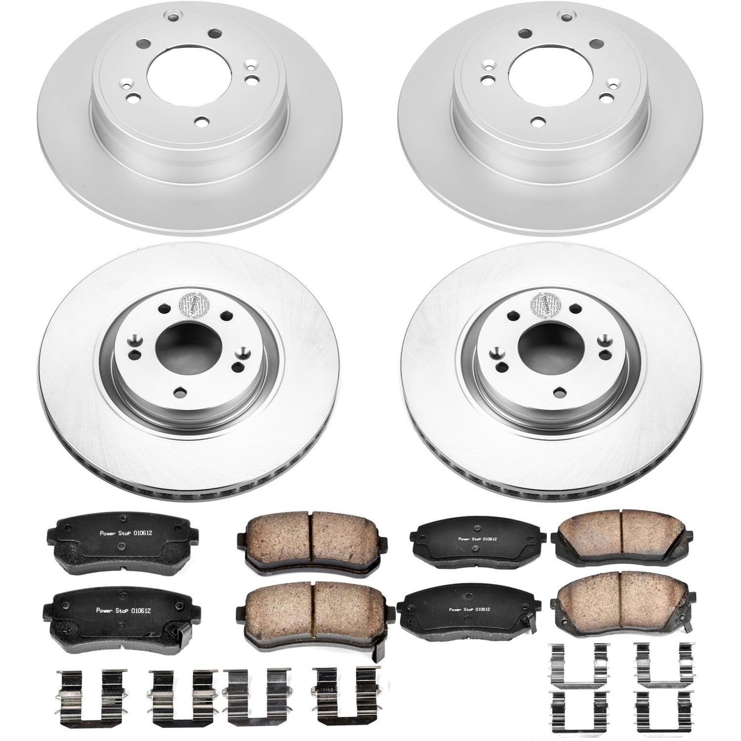 Power Stop CRK7113 Brake Rotor Coated and Ceramic Brake Pads- Front & Rear For Hyundai Sonata 2015, Hyundai Tucson 2015-2017, Kia Cadenza 2014-2016 [Model Specific]