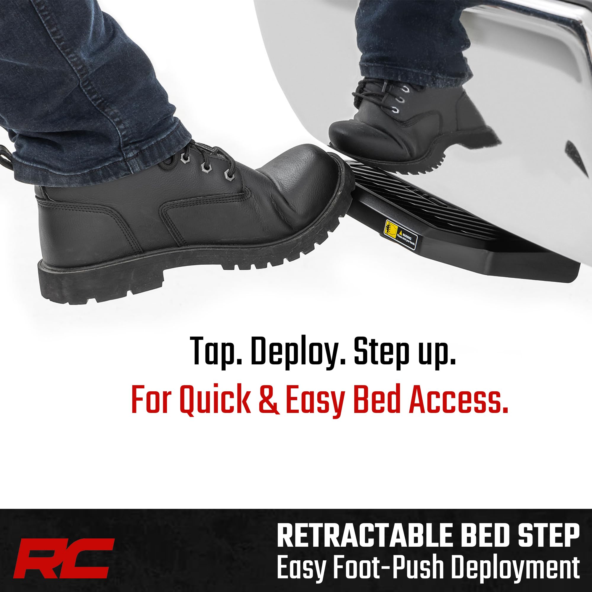 Rough Country Bed Step Retractable for Ram 1500 Truck (2009-2018) - Driver Side, Manual Pull Tailgate Step, Non-Slip Truck Step