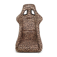 NRG Innovations Prisma Fixed Back Bucket Racing Seat NRG-FRP-302-BR-SAVAGE with Bottom Mount Bracket, Brown Savage Leopard Print Fabric/White Pearl Back