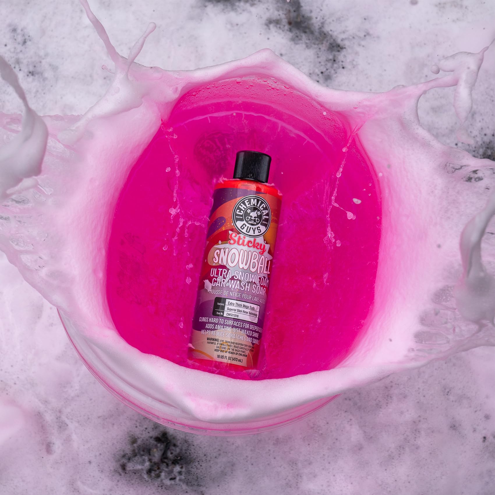 Chemical Guys Sticky Snowball CWS21516 Ultra Snow Foam Car Wash Soap (Works with Foam Cannons or Bucket Washes) Safe for Cars, Trucks, Motorcycles, RVs & More 16 fl oz, Cherry Scent