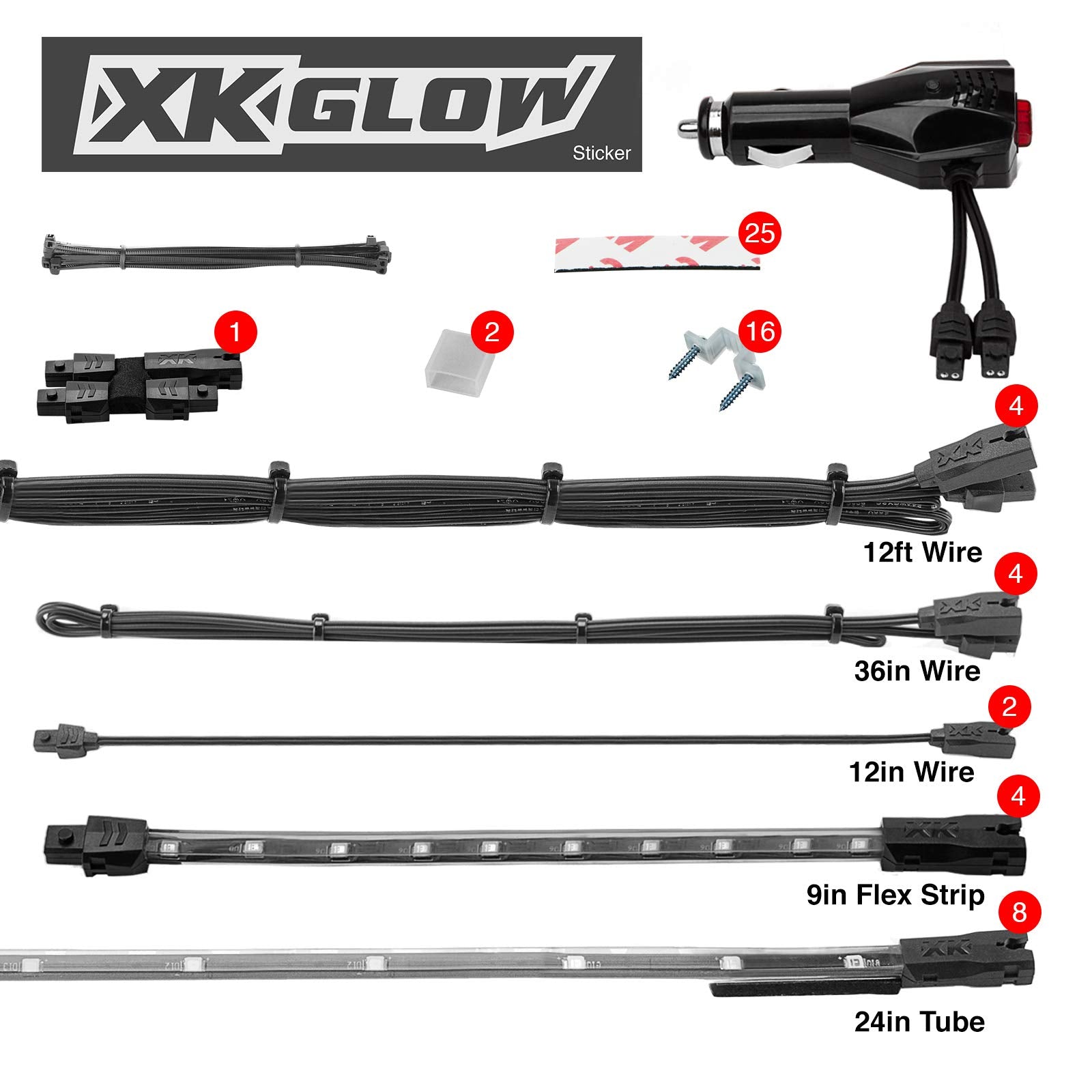 XK GLOW 8x24 Tube + 4x8 Strip Blue Single Color XKGLOW UnderglowLED Accent Light Car/Truck Kit