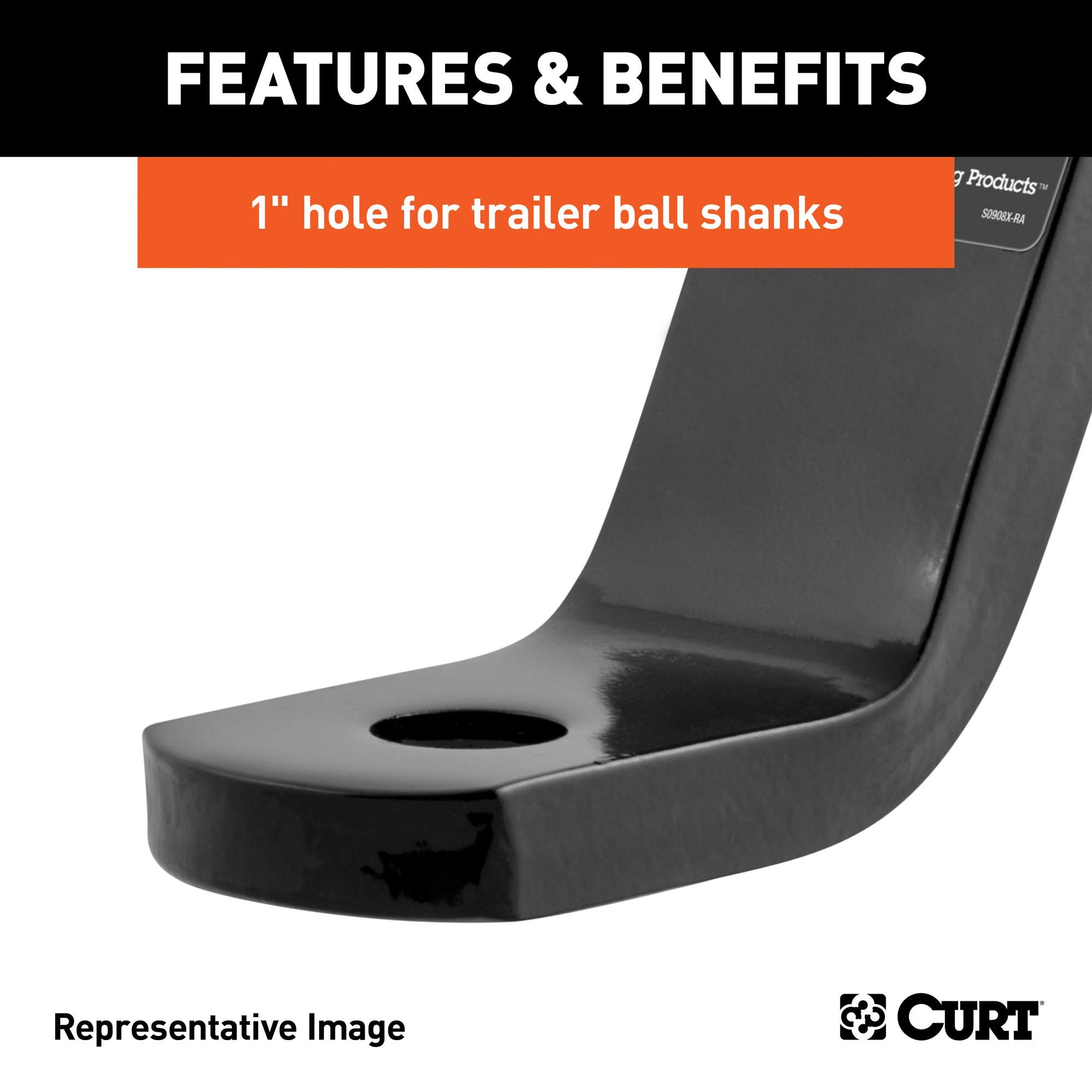 CURT 45030 Trailer Hitch Ball Mount Class 3, Fits 2-Inch Receiver, 7,500 lbs, 1-Inch Hole, 2-In Drop, 3/4-Inch Rise