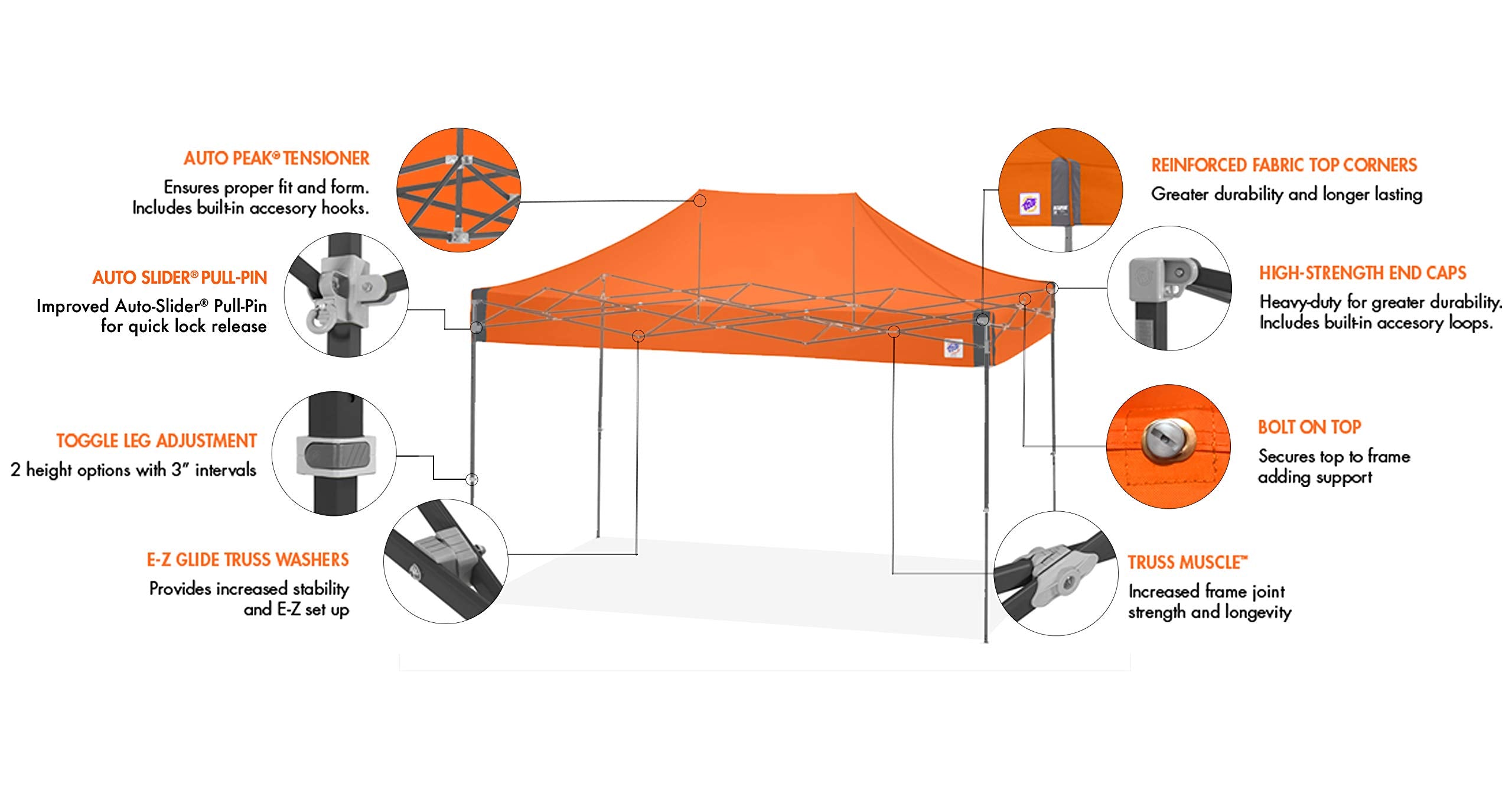 E-Z UP Instant Canopy Speed Shelter, 8' x 12', Professional Grade Orange Top with High Strength Steel Gray Frame