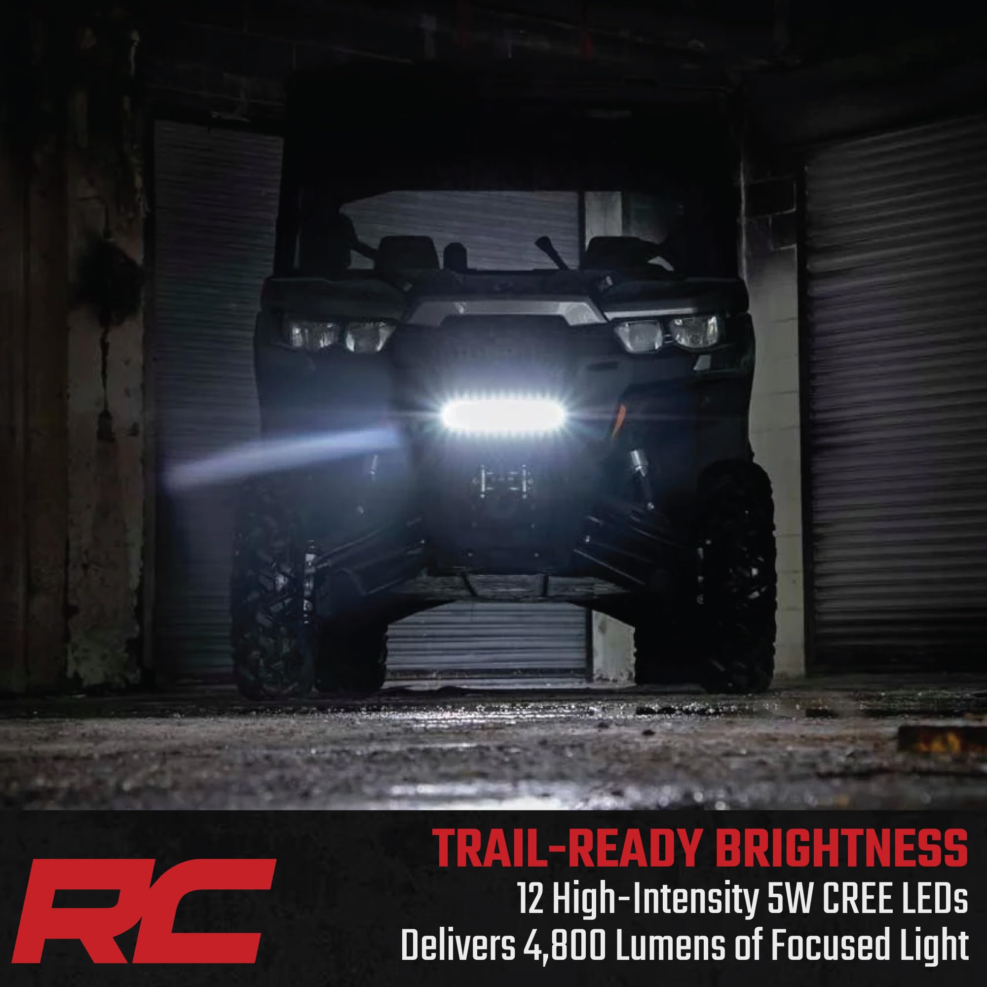 12" Rough Country LED Light Bar - 60W, 4,800 Lumens, Spot Focus Beam, Waterproof Off-Road Lighting for UTV, ATV, Jeeps, Truck