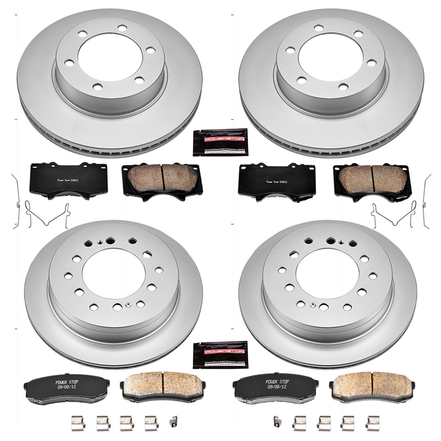 Power Stop Coated Brake Rotor & Ceramic Brake Pads CRK2325- front & rear For Toyota Sequoia 2001-2007 [Model Specific]