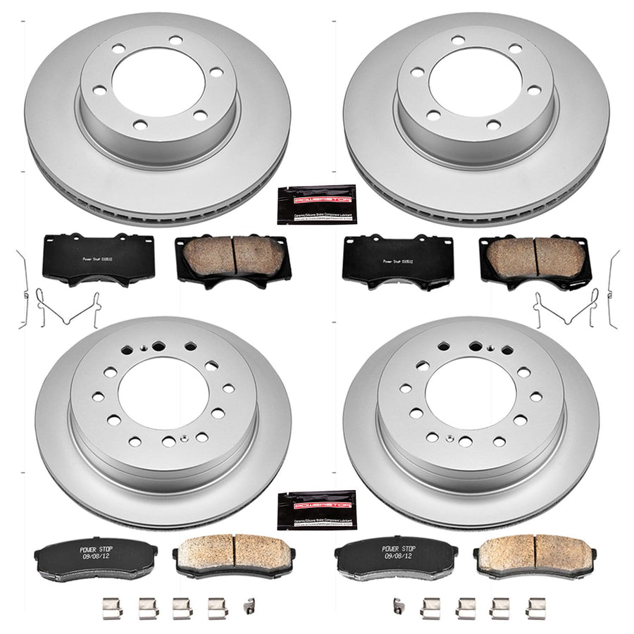 Power Stop Coated Brake Rotor & Ceramic Brake Pads CRK2325- front & rear For Toyota Sequoia 2001-2007 [Model Specific]