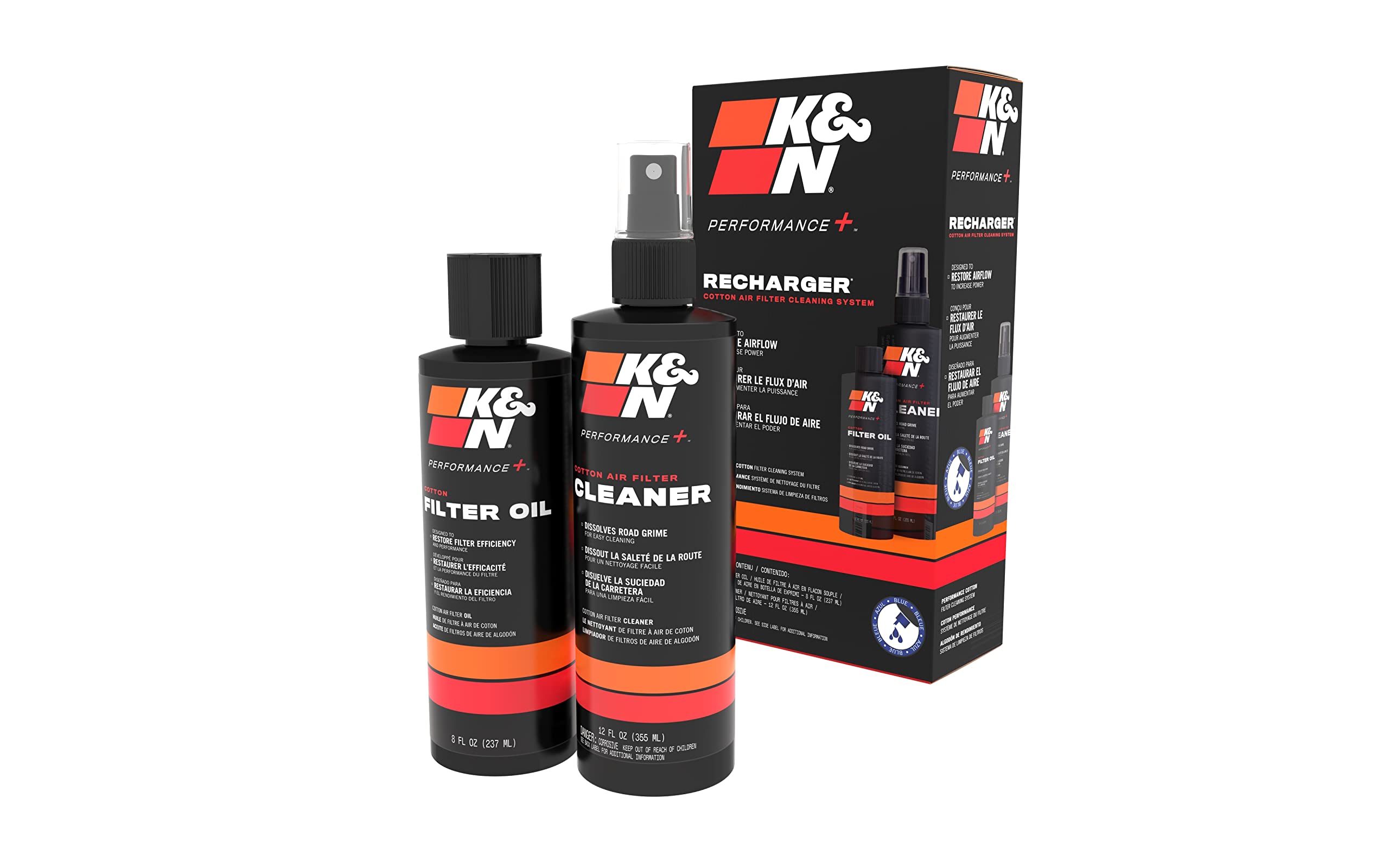 K&N Cleaning Kit Air Filter: Squeeze Bottle Filter Cleaner and Blue Oil Kit; Restores Engine Air Filter Performance; Service Kit-99-5050BL
