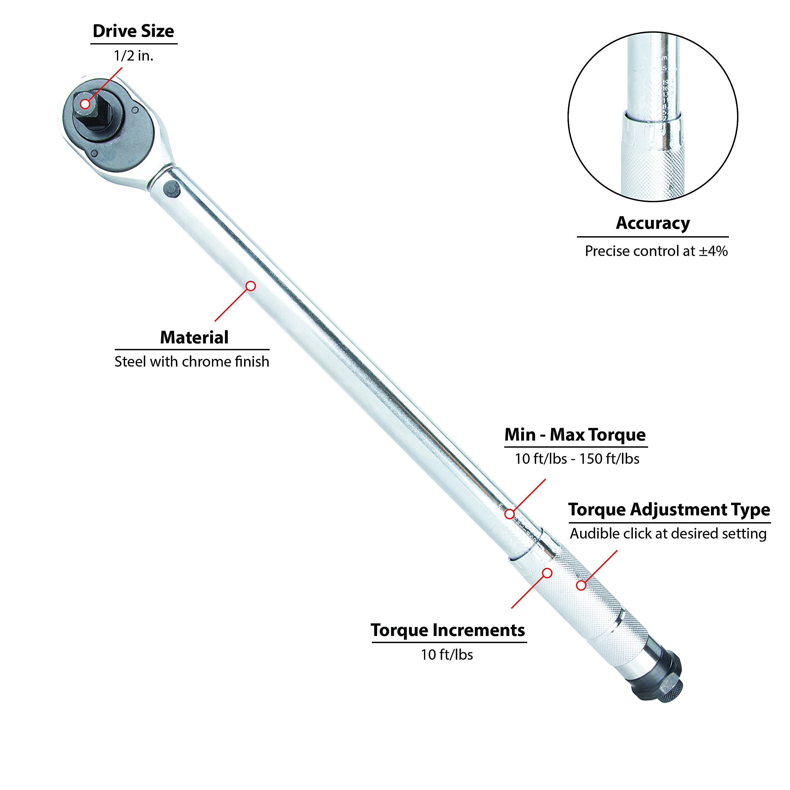 M200DB Performance Tool 1/2-Inch Drive Click Torque Wrench (10 to 150 ft/lbs)