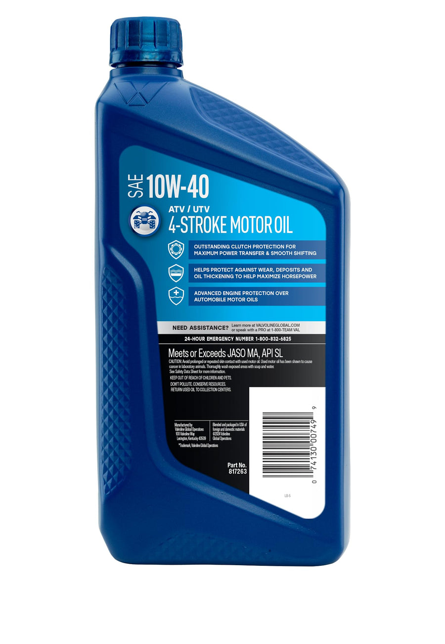4-Stroke Valvoline ATV UTV 10W-40 Motor Oil 1 Quart