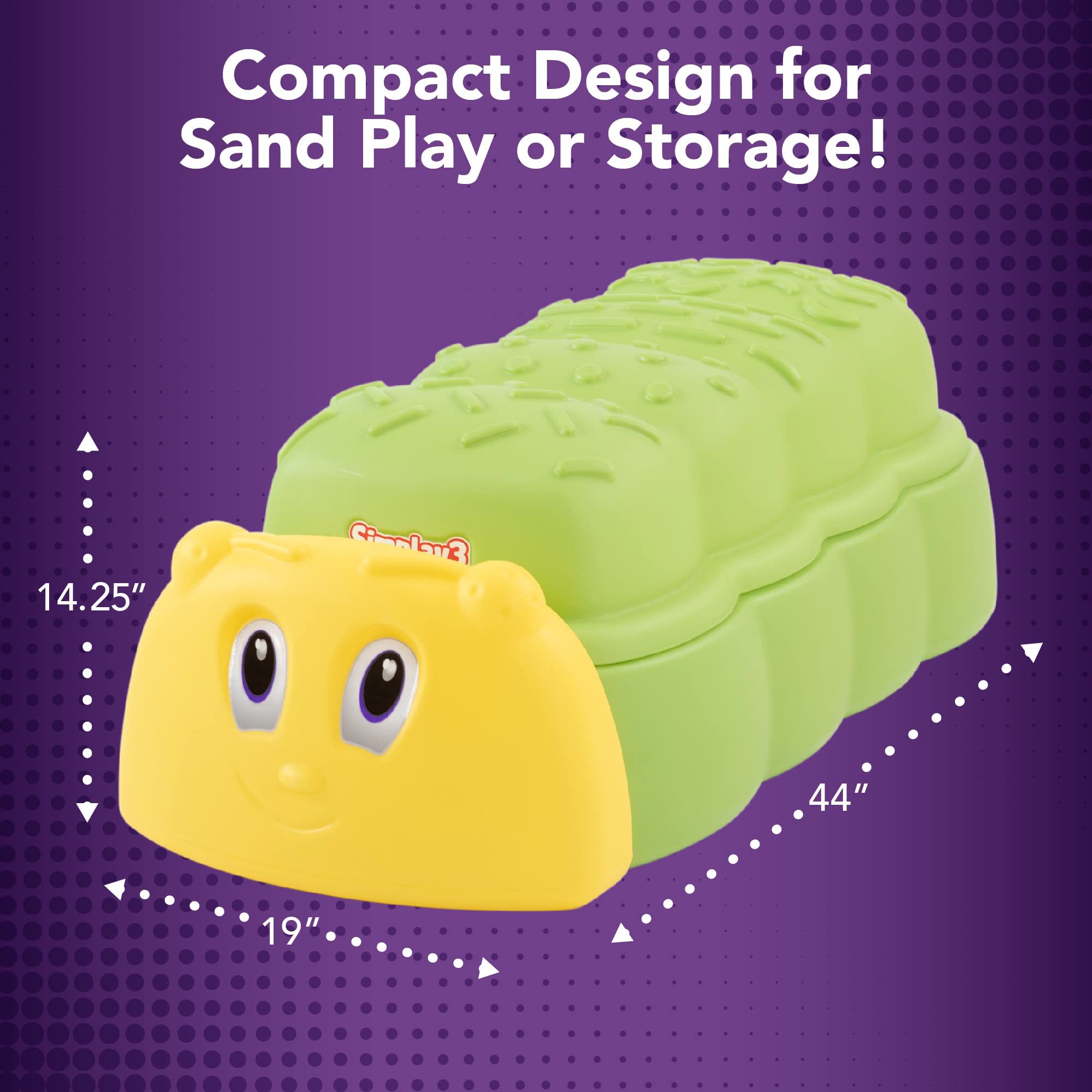 Caterpillar Sandbox - Green Kids Plastic Sandbox with Lid for Outdoor Play and Indoor Sensory Play