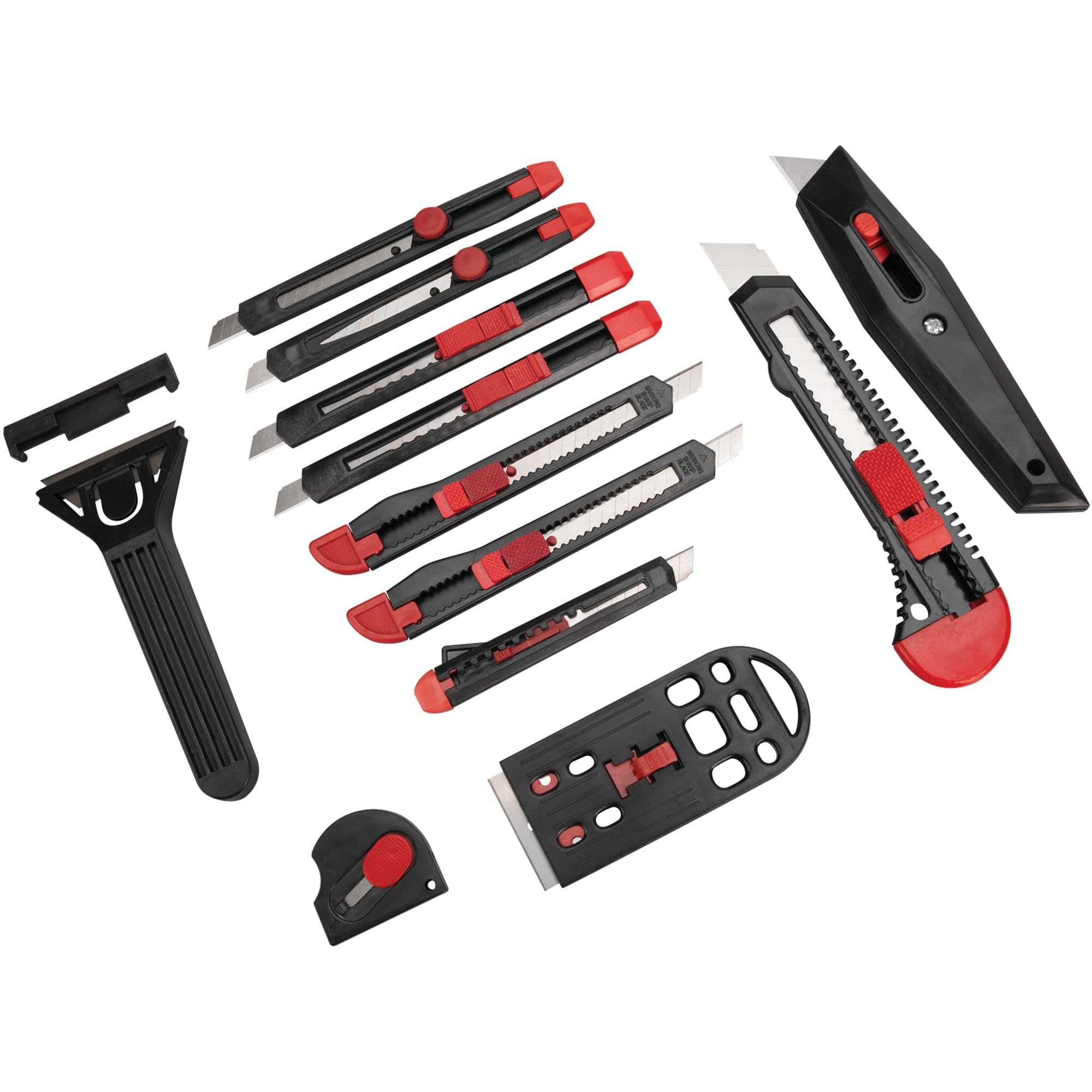 Durable Performance Tool 1498 Plastic Body Assorted Snap Blade, Box Cutters, Scraper, and Knives Set for Precision Cutting and Scraping Tasks