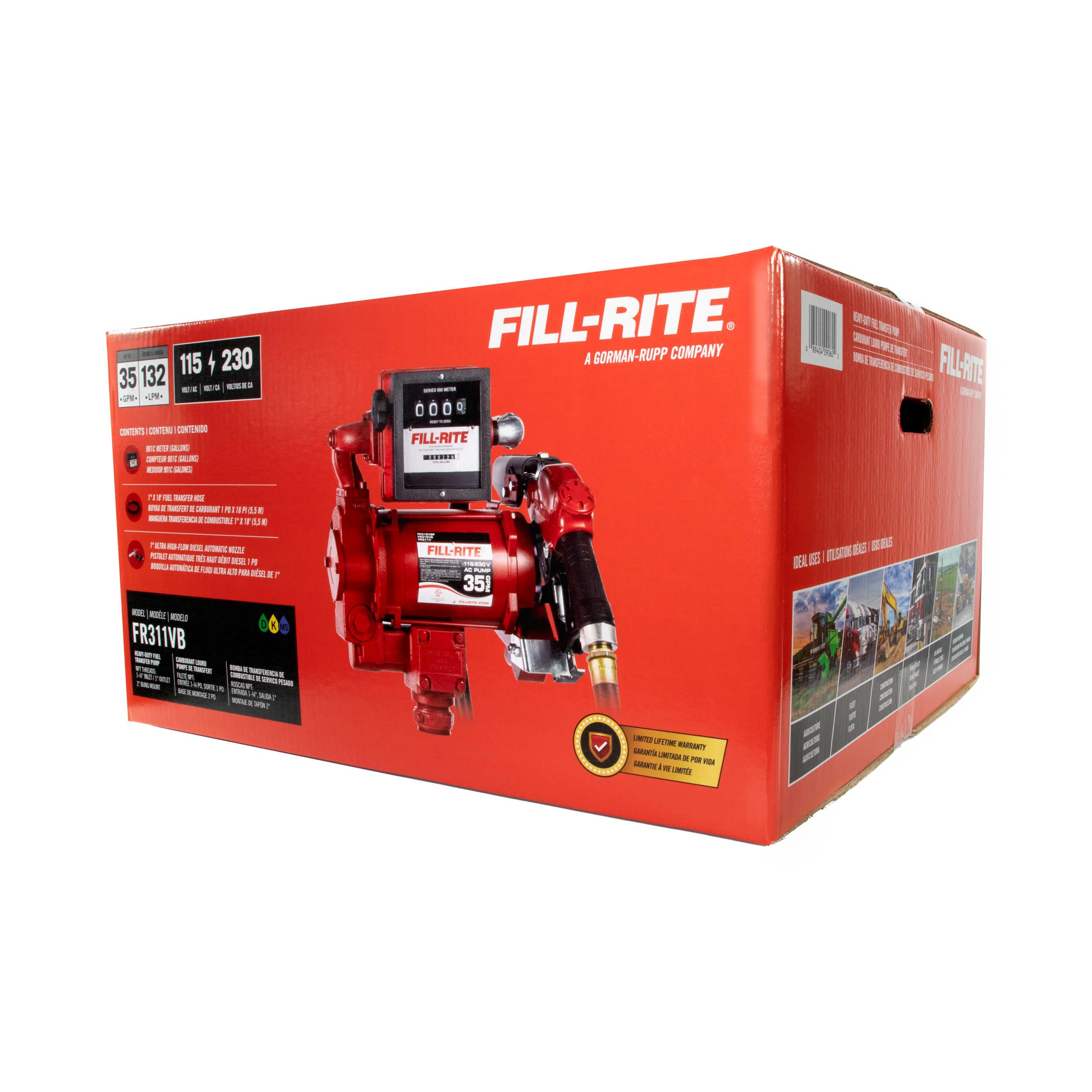 Fill-Rite 35 GPM FR311VB Fuel Transfer Pump with Mechanical Meter Package (Gallons) - Heavy-Duty Electric Pump with High Flow Rate and Durable Construction