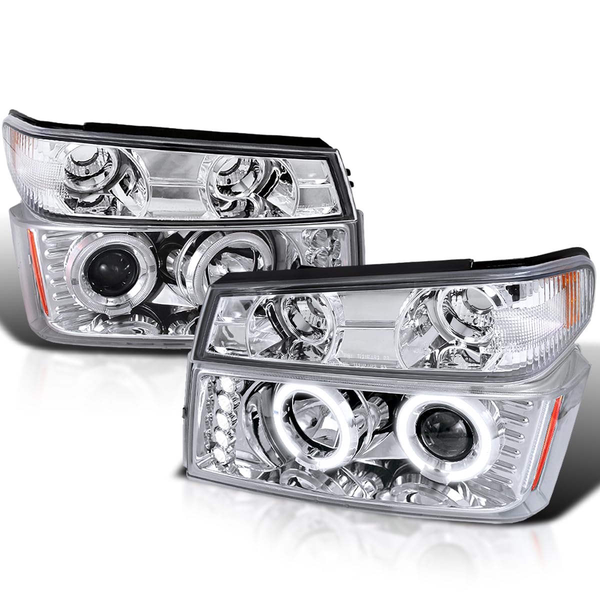 Chrome Housing SPEC-D TUNING Clear Lens LED Halo Projector Headlights + Bumper Lights Compatible with 2004-2012 Chevy Colorado, 2004-2012 GMC Canyon, Left + Right Pair Headlamps Assembly