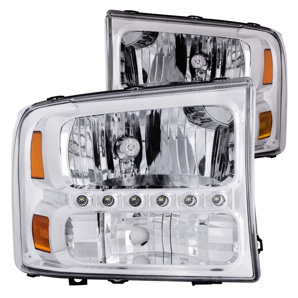 Crystal ANZO USA 111088 Headlight Set-Chrome 1-Piece