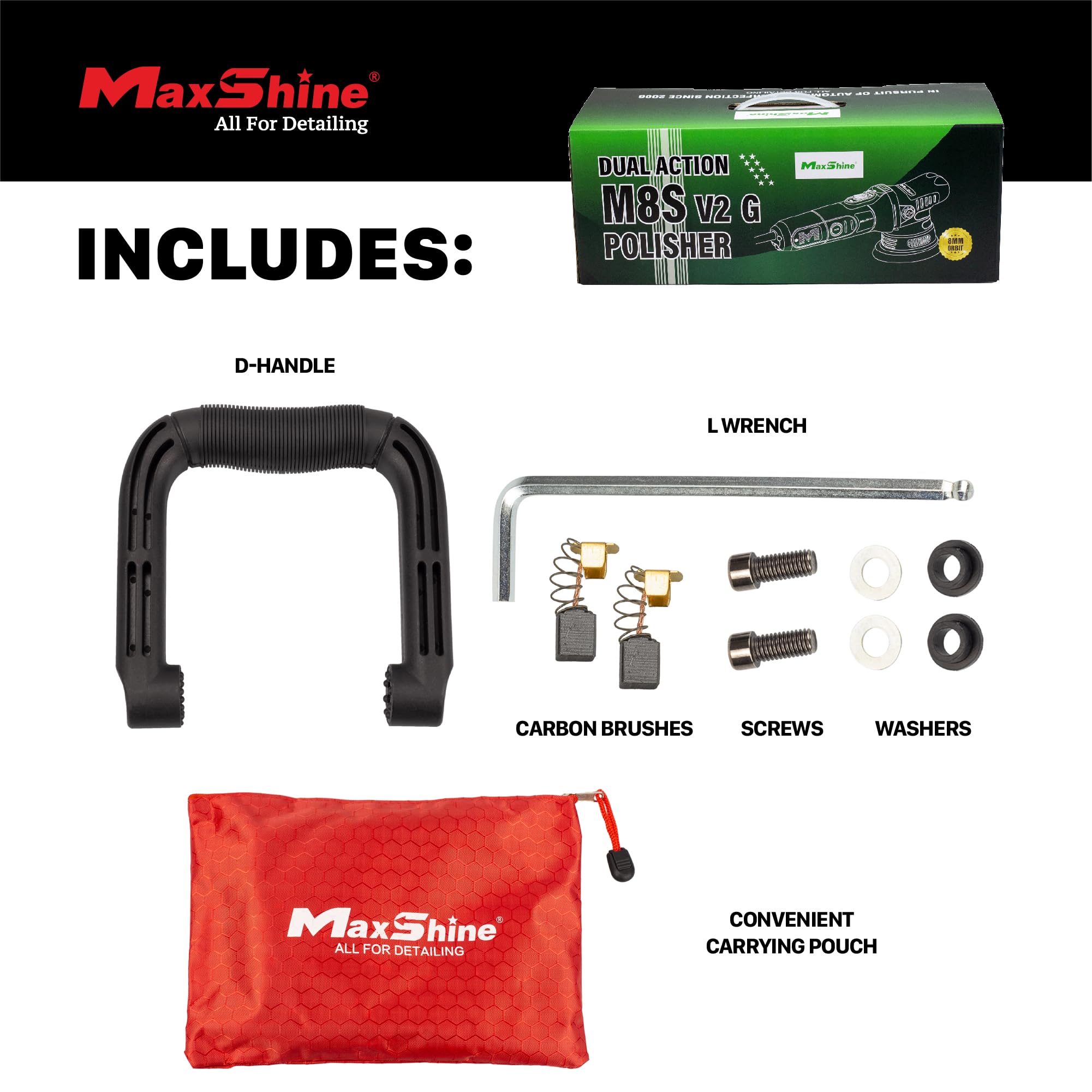 Maxshine M8S V2 G Dual Action Polisher | 5” Plate, 8mm Throw, 1000W Motor, 6-Speed, 6500 RPM | Corded Electric Polisher for Auto, Boat & Marine Detailing, Scratch Removal & Paint Correction