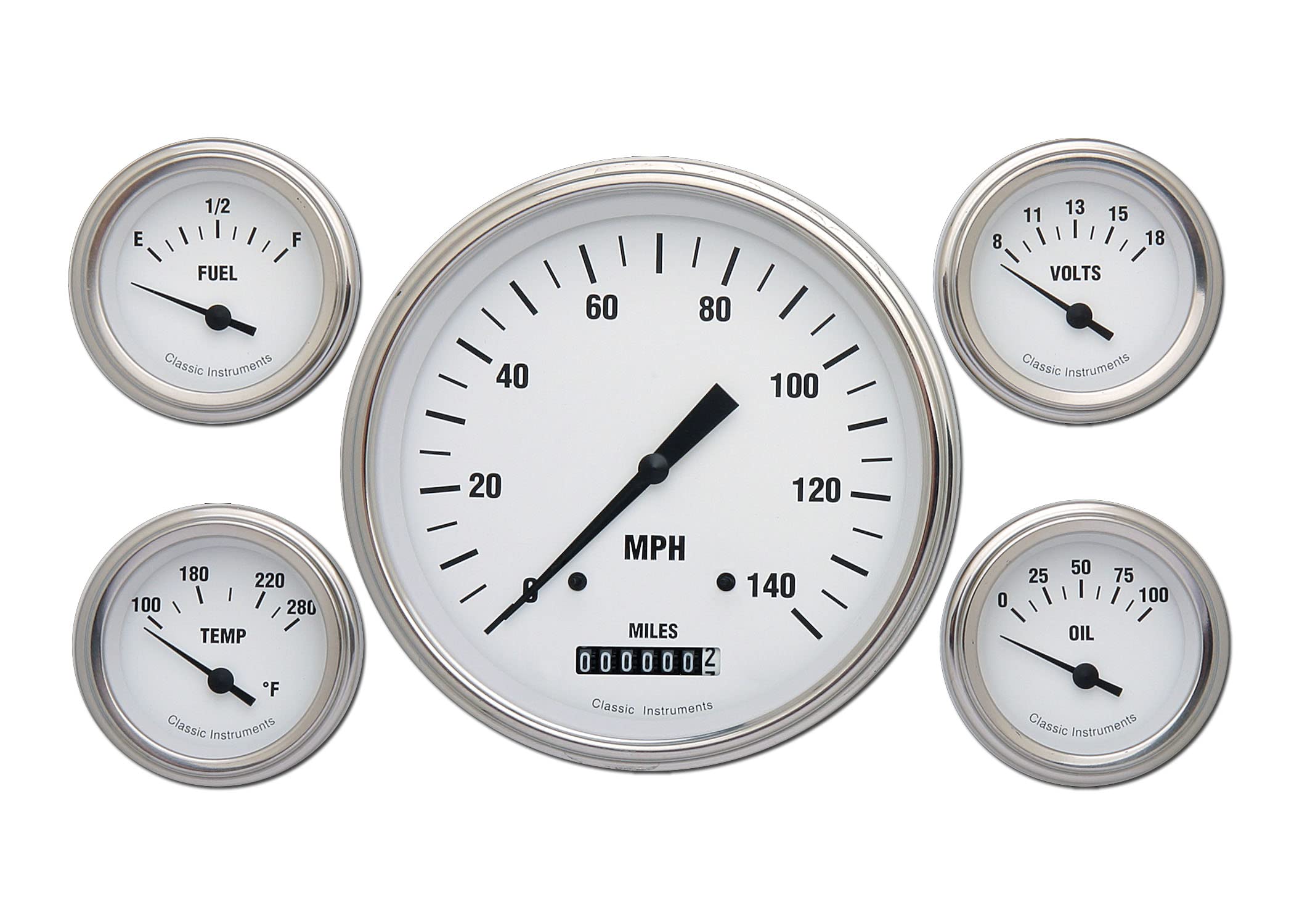 WH54SLF Classic Instruments White Hot Five Gauge Set