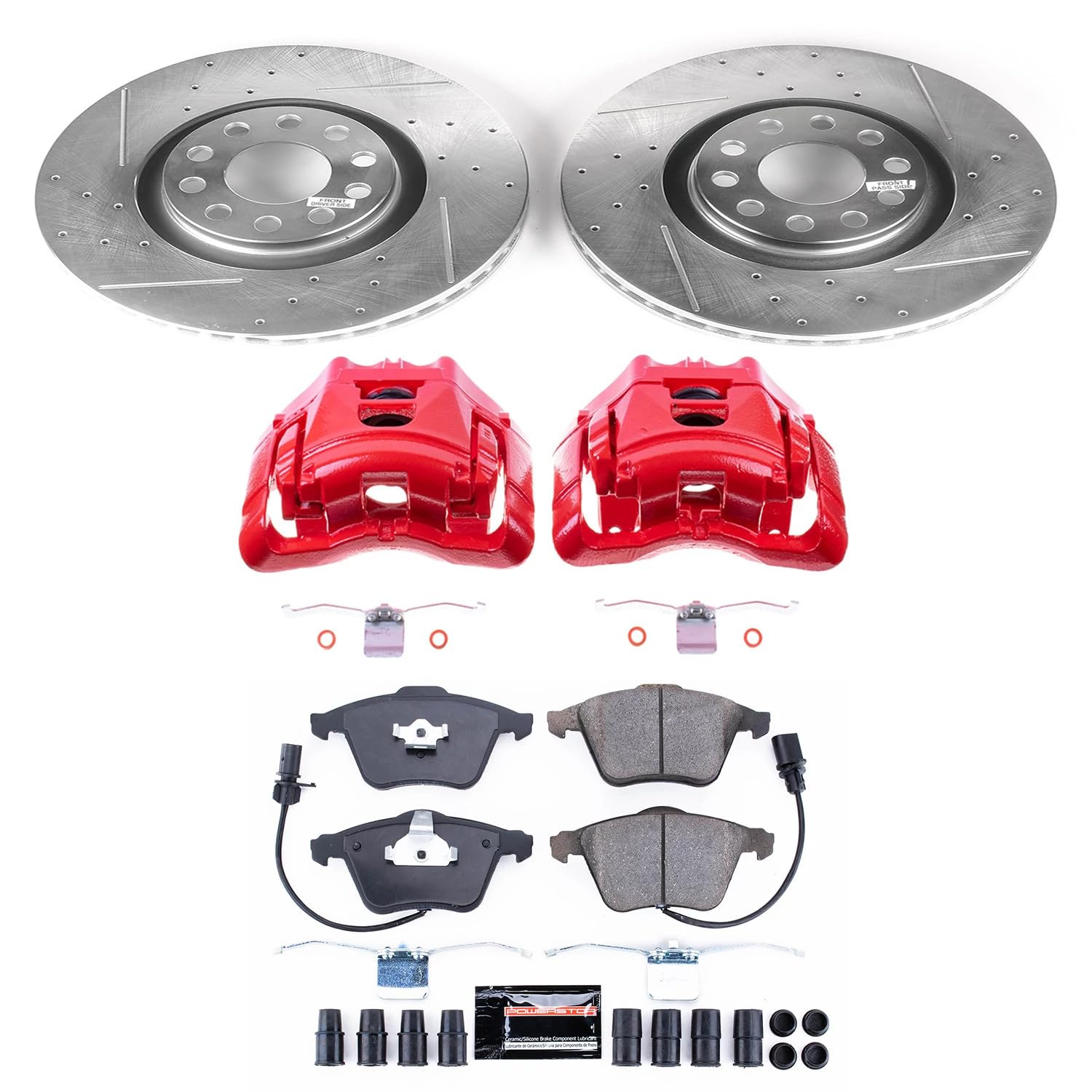 Power Stop Z23 Evolution KC2990 Front Brake Kit-Drilled/Slotted Rotors, Carbon Ceramic Brake Pads & Calipers For Audi A4 2005-2009, Audi A4 Quattro 2005-2009 [Model Specific]
