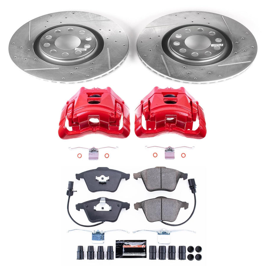 Power Stop Z23 Evolution KC2990 Front Brake Kit-Drilled/Slotted Rotors, Carbon Ceramic Brake Pads & Calipers For Audi A4 2005-2009, Audi A4 Quattro 2005-2009 [Model Specific]