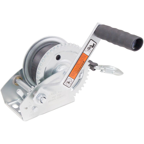 Pulling Winch Dutton-Lainson Company (DLC1100) - Rust-Resistant Finish for Horizontal Pulling, Lifting and Hauling - 1100 lb Capacity, Plated, 7" Handle Grip, Manual Use, 15ft Strap - Made in USA