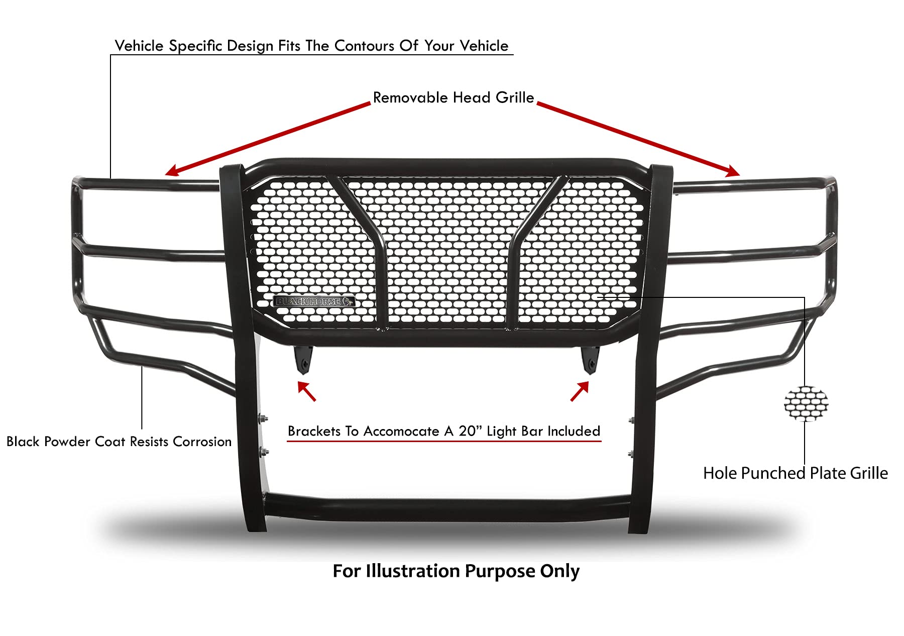 RUGGED Black Horse Heavy Duty Grille Brush Bumper Guard Modular Black Compatible with 2011-2016 Ford F-250/Ford F-350/Ford F-450/Ford F-550 Super Duty-RU-FOF211-B
