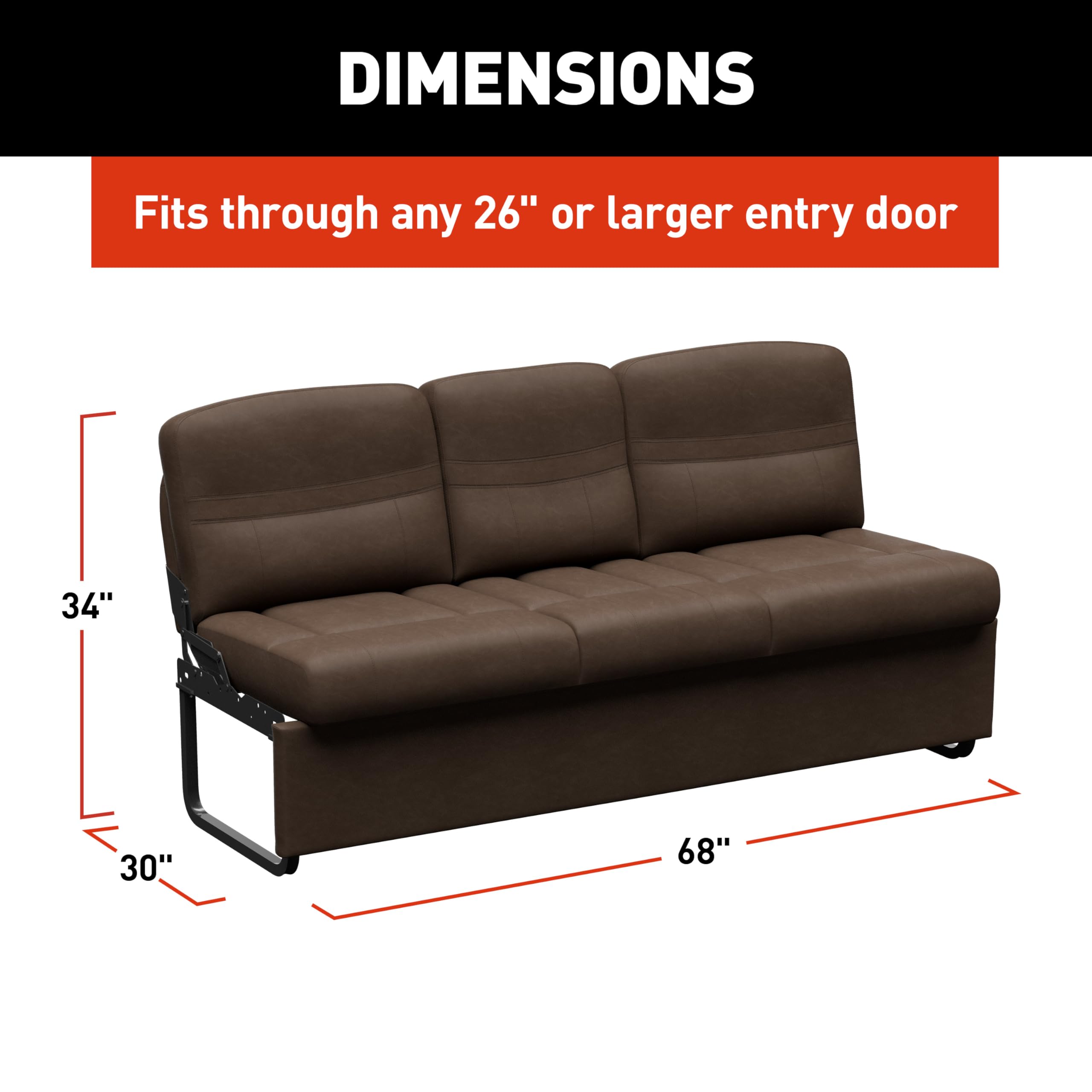 68" Thomas Payne Signature Satula RV Jackknife Sleeper Sofa with Matching Kickboard, Easy Transition, High-Density Foam Cushioning, Fold-Down Center, Dual Cupholders - 2024044394