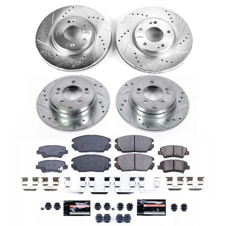 POWERSTOP Z23 Carbon-Fiber Ceramic Brake Pads and Front and Rear Drilled and Slotted Rotors Brake Kit For Hyundai Sonata 2009-2010 [Vehicle Specific]