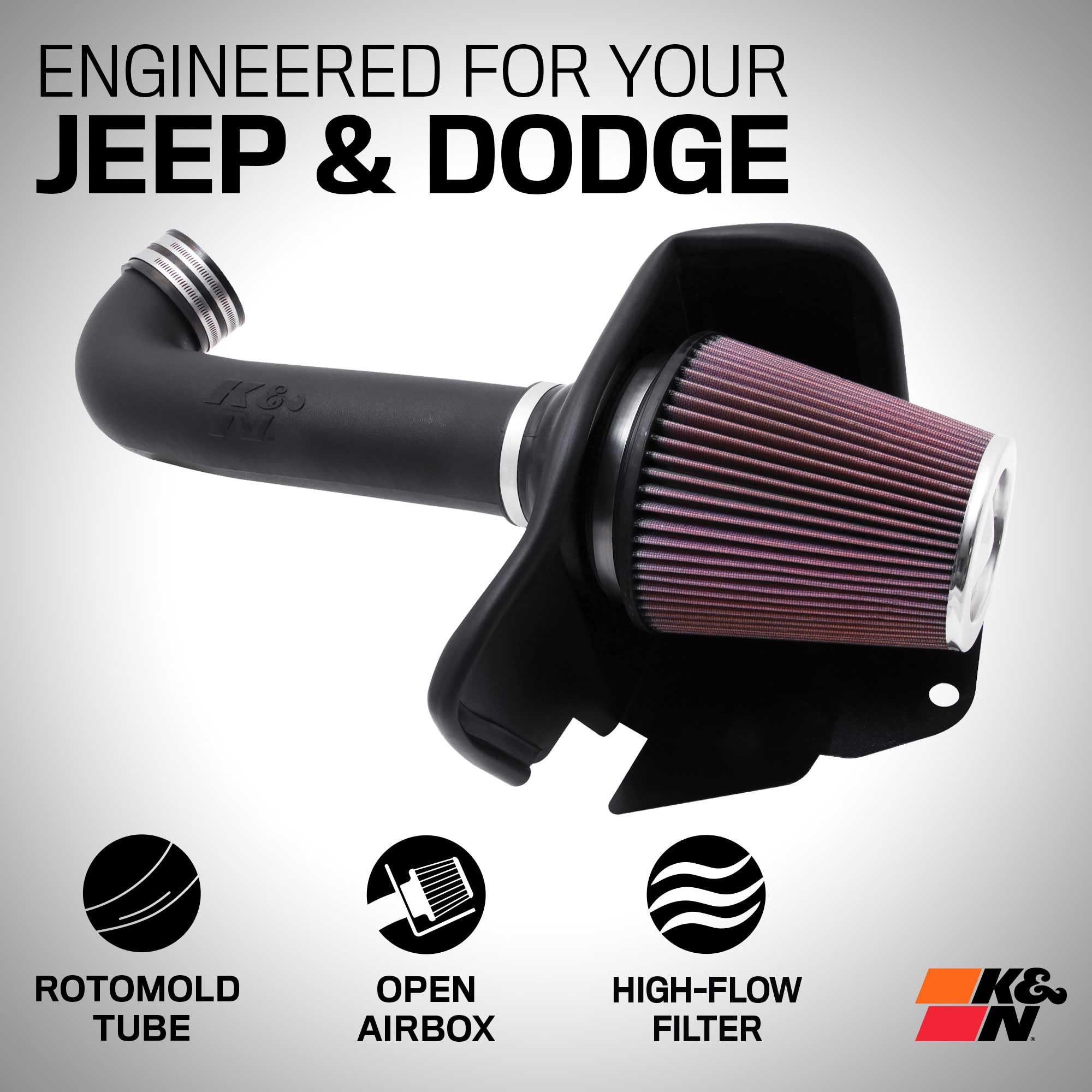 Cold Air Intake System K&N: High-Flow Air Filter, Increase Performance & Towing: Compatible with 2011-2025 Dodge/Jeep Durango, Grand Cherokee, 63-1563