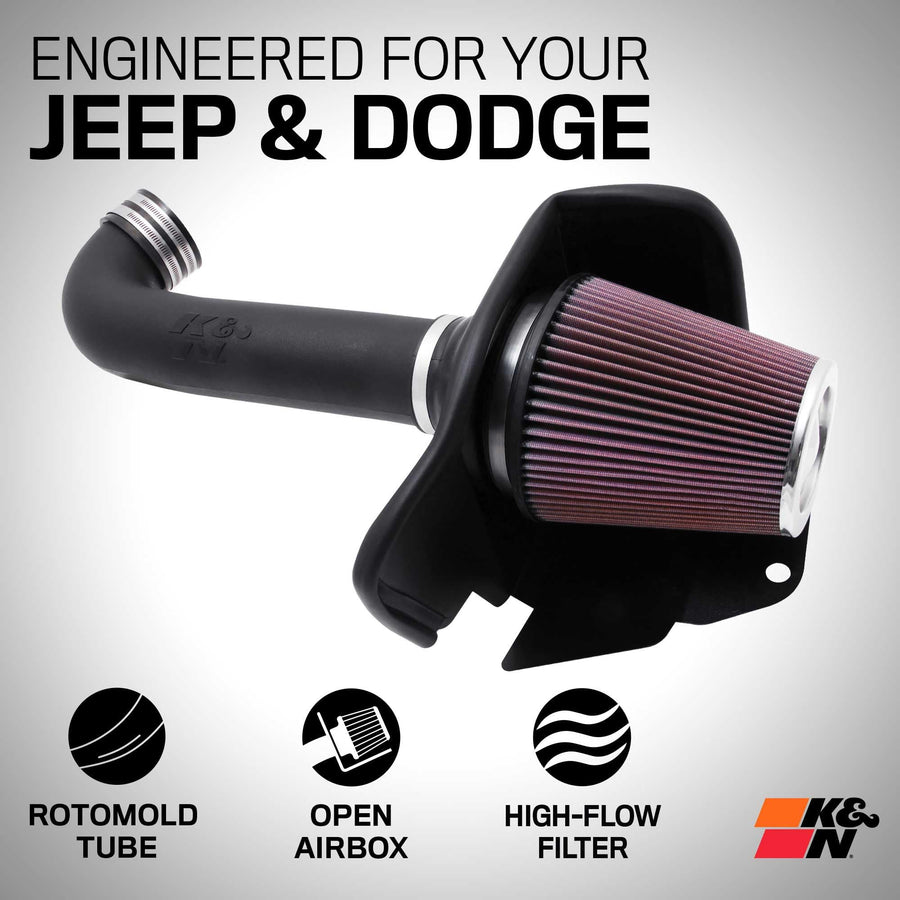 Cold Air Intake System K&N: High-Flow Air Filter, Increase Performance & Towing: Compatible with 2011-2025 Dodge/Jeep Durango, Grand Cherokee, 63-1563