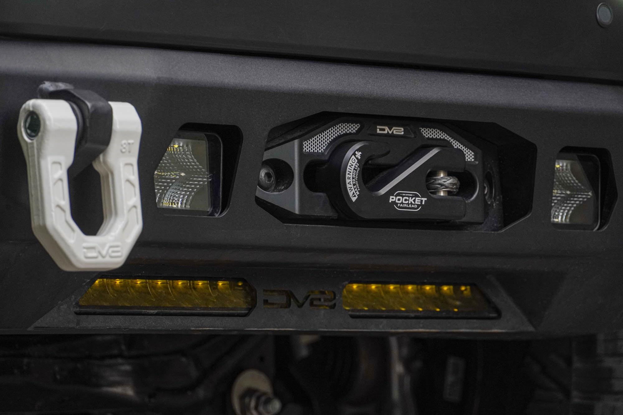 Front Bumper DV8 Centric for 2024 Toyota Tacoma | One 20-Inch Single Row Light Bar & Two 3-Inch Pod Light Mounts | Integrated Standard Winch & D-Ring Mounts | Micro-Texture Black Powder Coat Finish