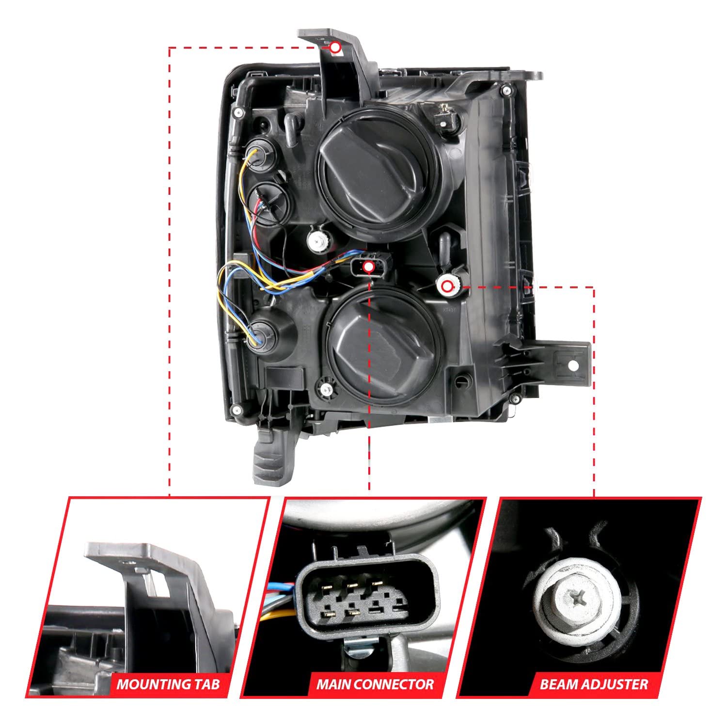PROJECTOR CHEVY SILVERADO 14 -15 LED HALO HEADLIGHTS BLACK W/ BLACK TRIM