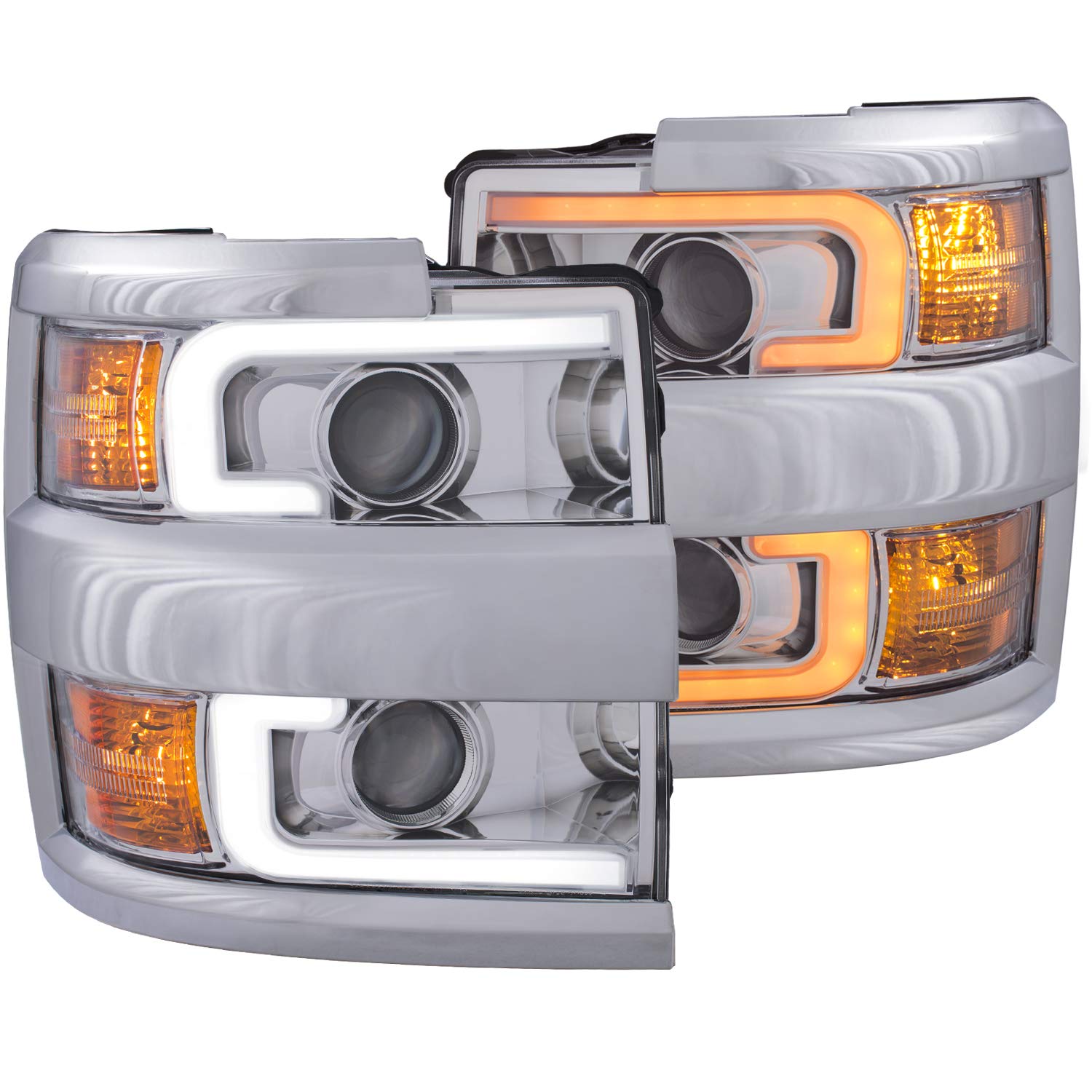CHEVY SILVERADO 2500HD,3500HD 15-19 PROJECTOR SWITCHBACK HEADLIGHT CHROME W/AMBER AnzoUSA