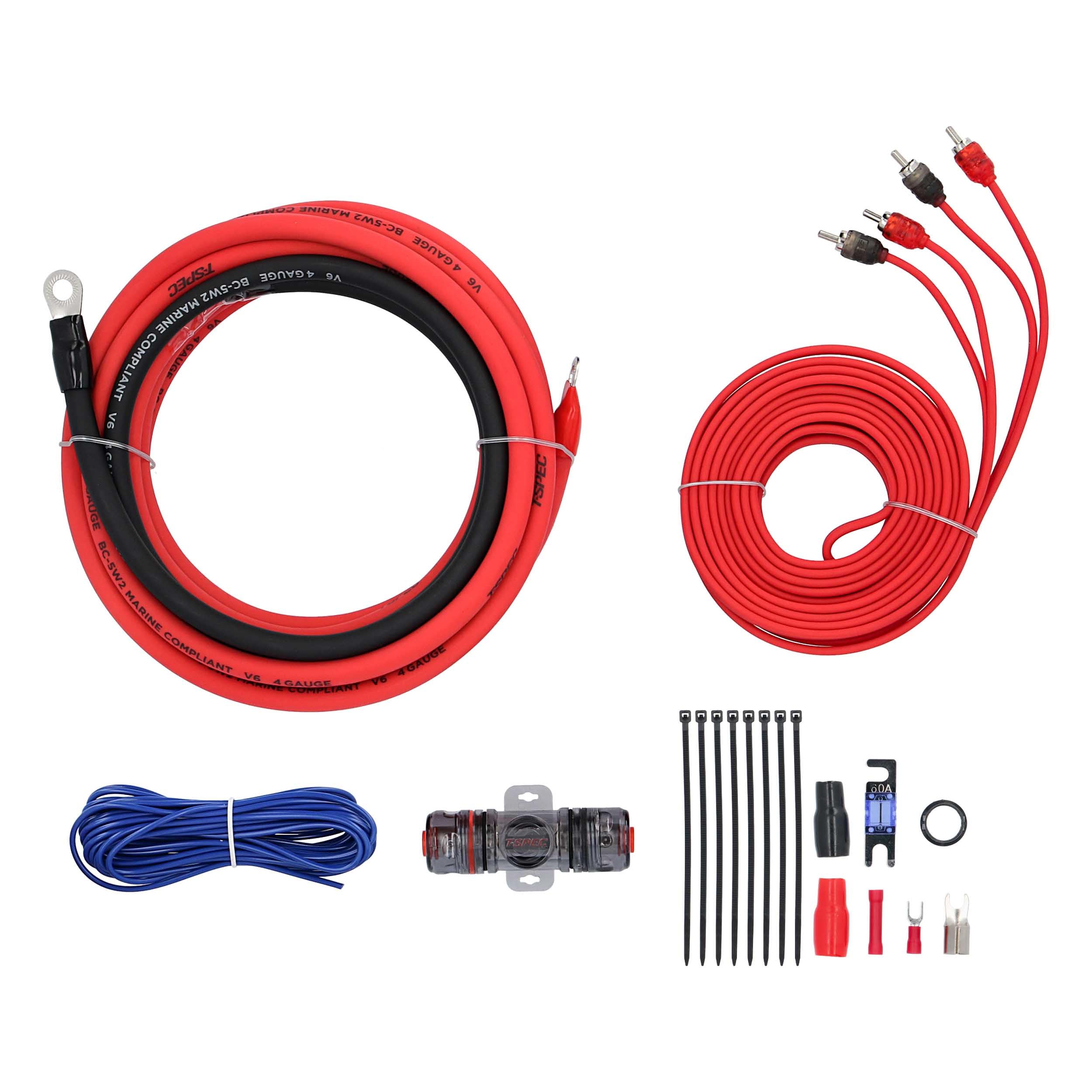 4-Gauge T-Spec V6-RAK4 v6 Series 1,000-Watt Amp Installation Kit with RCA Cables