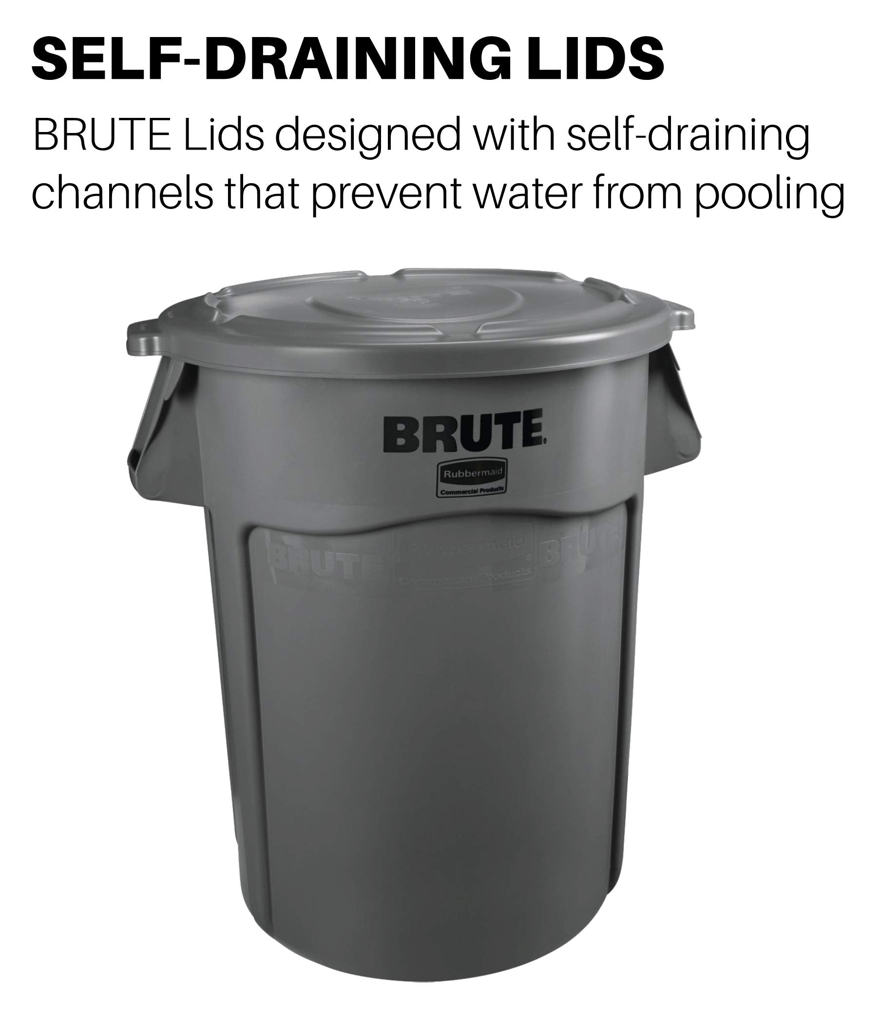 BRUTE Heavy-Duty Round Trash/Garbage Lid, Rubbermaid Commercial Products, 10-Gallon, Gray, Outdoor Waste Container for Home/Garage/Mall/Office/Stadium/Bathroom
