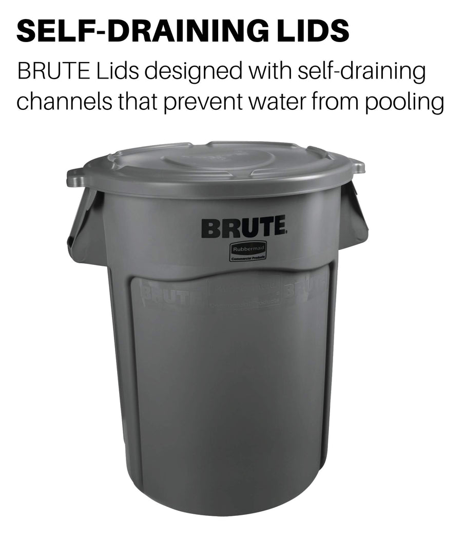 BRUTE Heavy-Duty Round Trash/Garbage Lid, Rubbermaid Commercial Products, 10-Gallon, Gray, Outdoor Waste Container for Home/Garage/Mall/Office/Stadium/Bathroom