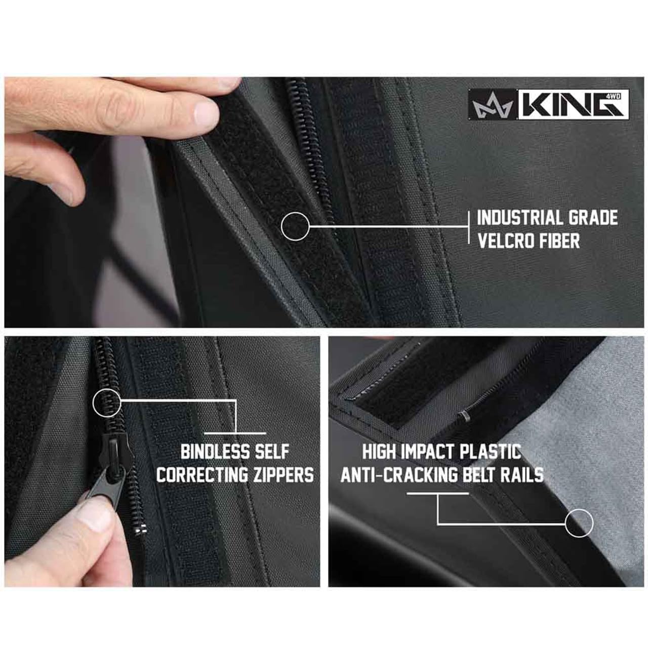 4WD King Premium Replacement Soft Top in Black Diamond Material with Clear Upper Doors and 31% Tinted Windows Suitable for Jeep Wrangler YJ 1987-1995