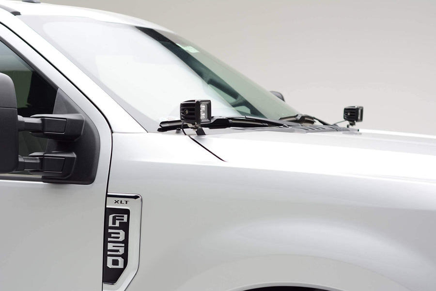 ZROADZ LED Mounting Bracket Ditch Hood Hinge - Compatible w/ 2017-2022 Ford F-250 350 450 550 - to Mount (2) 3 Inch LED Pod Lights - Mild Steel Gloss Black - Bolt-On Easy Installation - PN #Z365471