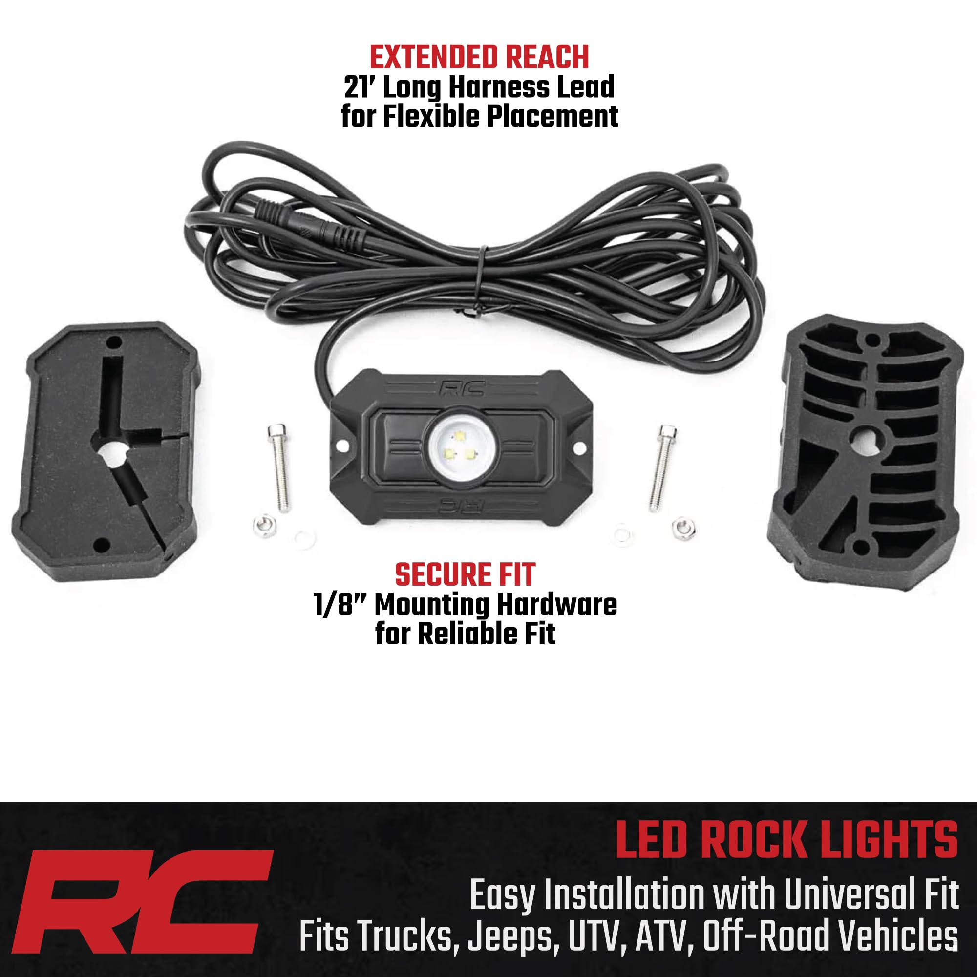 Rough Country LED Deluxe Rock Light Pods w/Mounting Kit | 4 Pods - 70980 , White