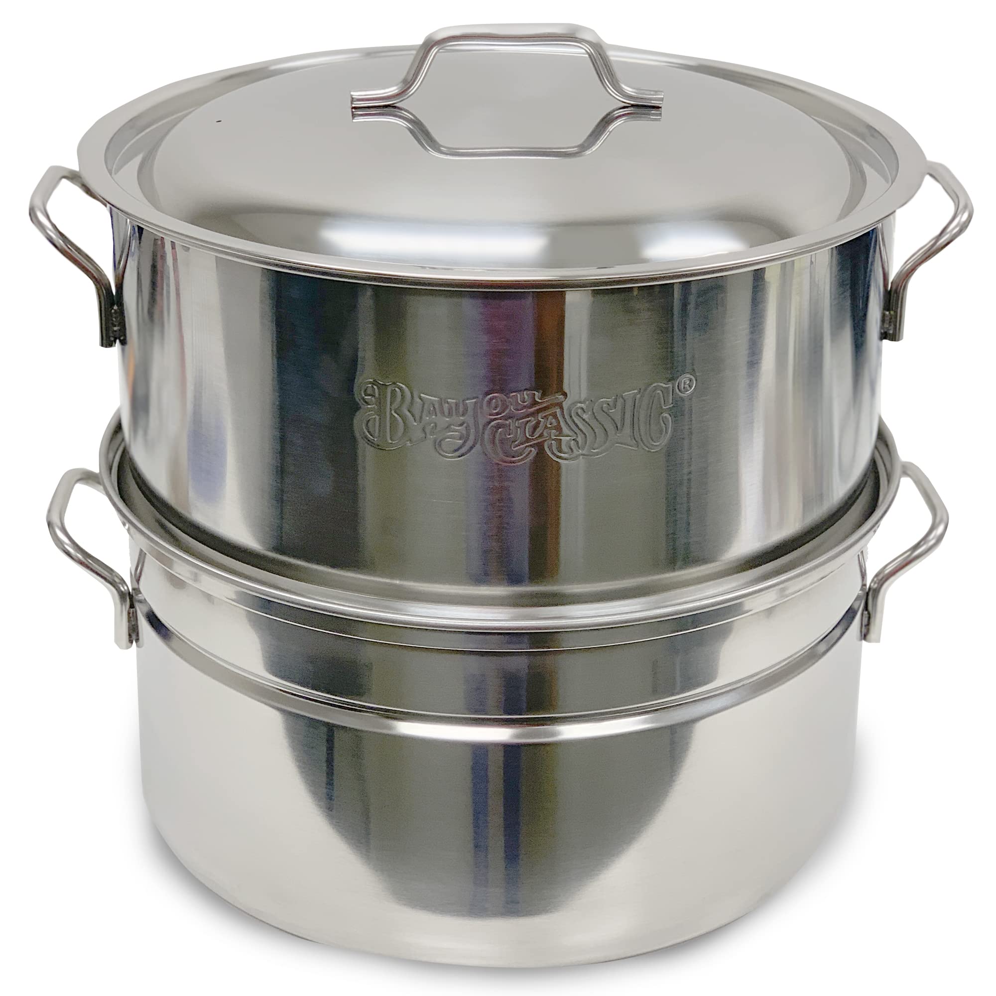 Bayou Classic Stainless Oyster Steamer 300-505 Features Heavy Welded Loop Handles Domed Vented Lid Perfect For Steaming Up To A Half Bushel of Seafood and Vegetables