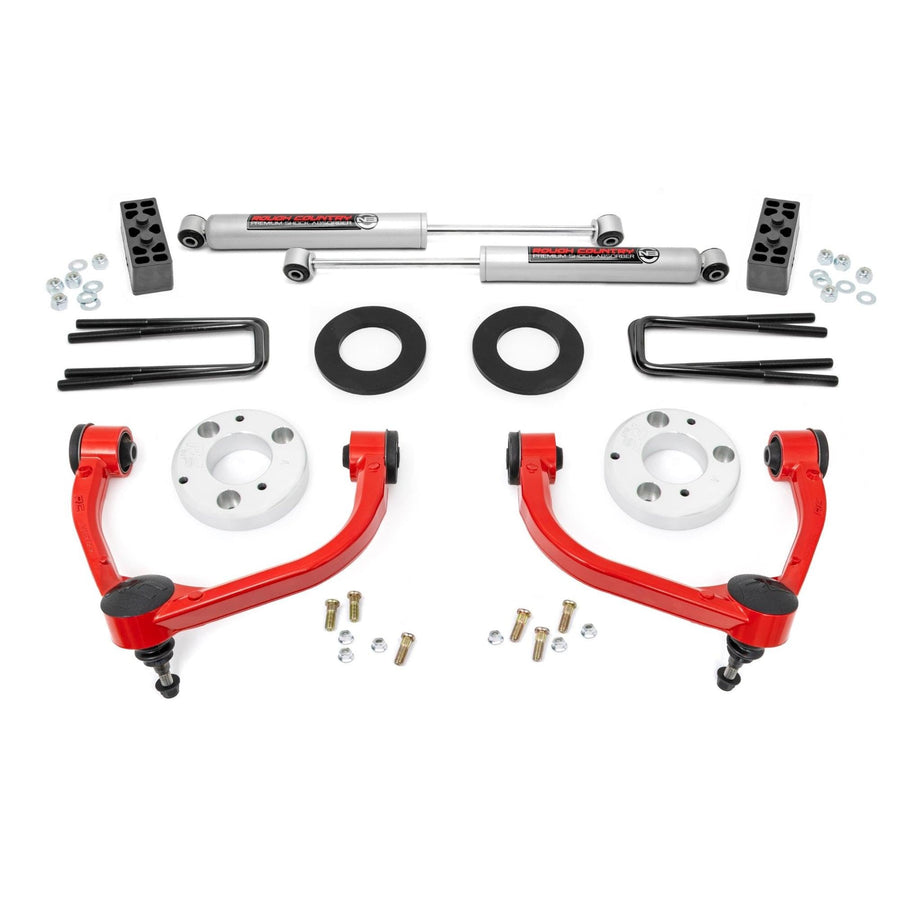3" Rough Country Bolt-On Lift Kit w/N3 Shocks for 09-13 F-150 4WD - 51013RED
