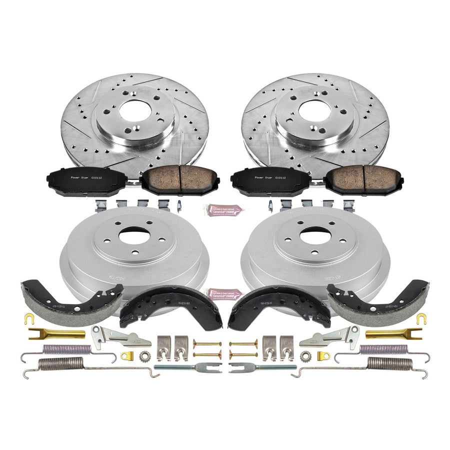 Power Stop K15190DK Z23 Carbon Fiber Brake Pads Front and Rear with Drilled & Slotted Brake Drums Kit For Honda Odyssey 1999-2001 [Model Specific]