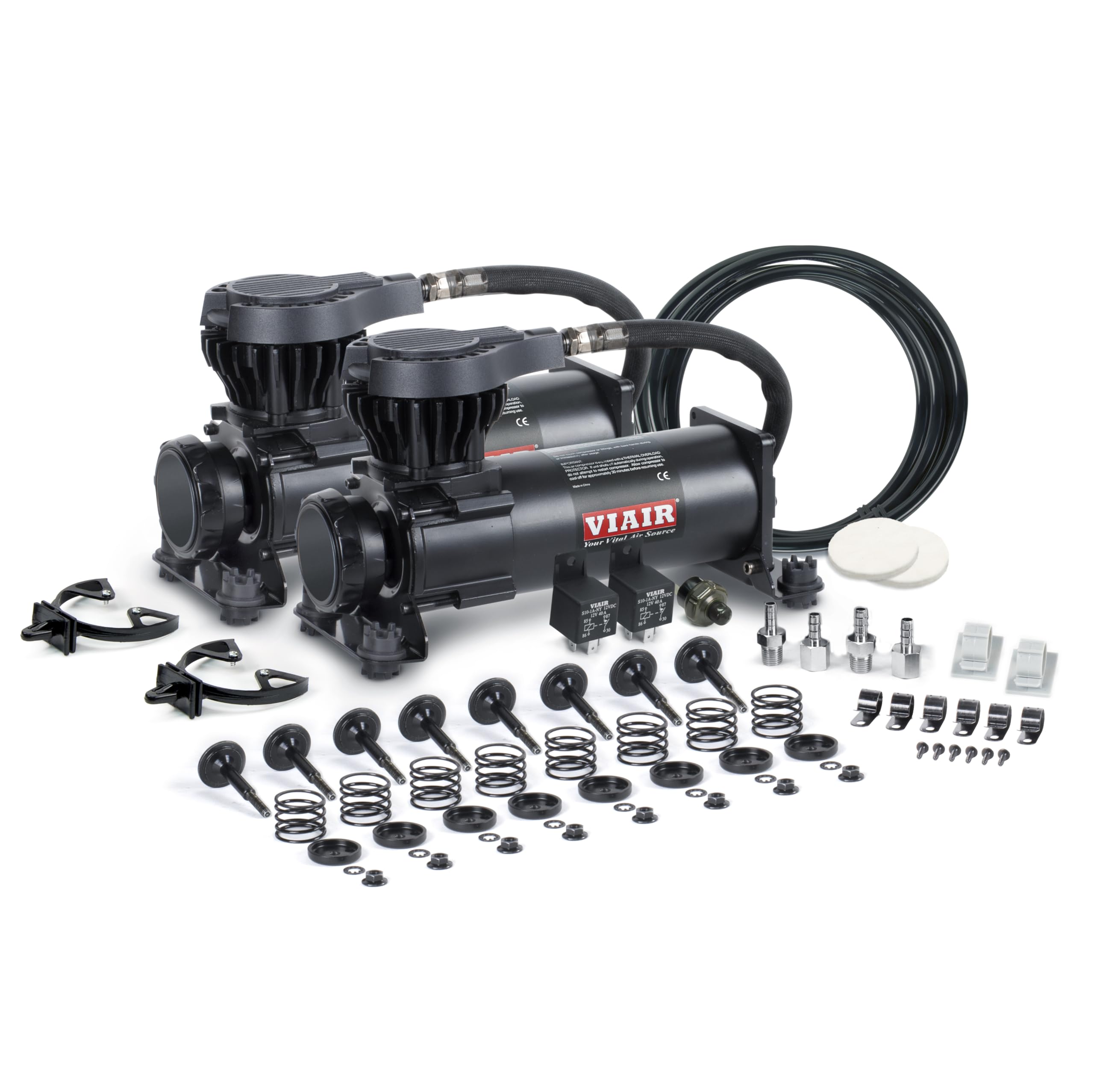 VIAIR 410 Dual Value Pack Stealth Series 200 PSI, Air Ride Suspension, Air Horns, 50% quieter, 100% duty @ 100 PSI, Black,41042