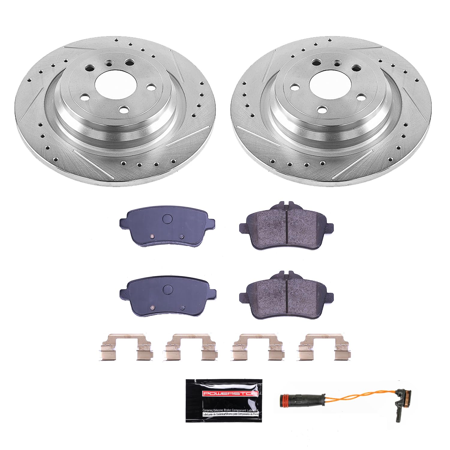 Rear Power Stop K6890 Z23 Carbon Fiber Brake Pads with Drilled & Slotted Brake Rotors Kit