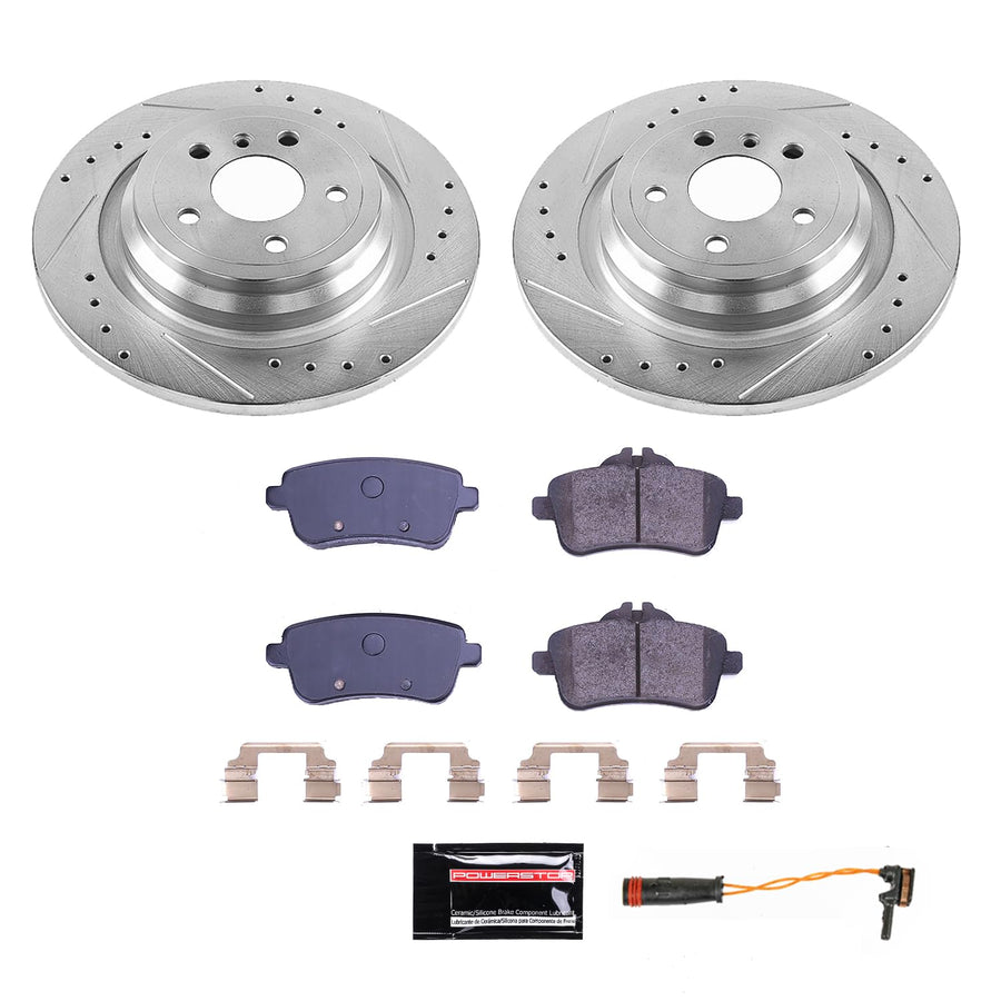 Rear Power Stop K6890 Z23 Carbon Fiber Brake Pads with Drilled & Slotted Brake Rotors Kit