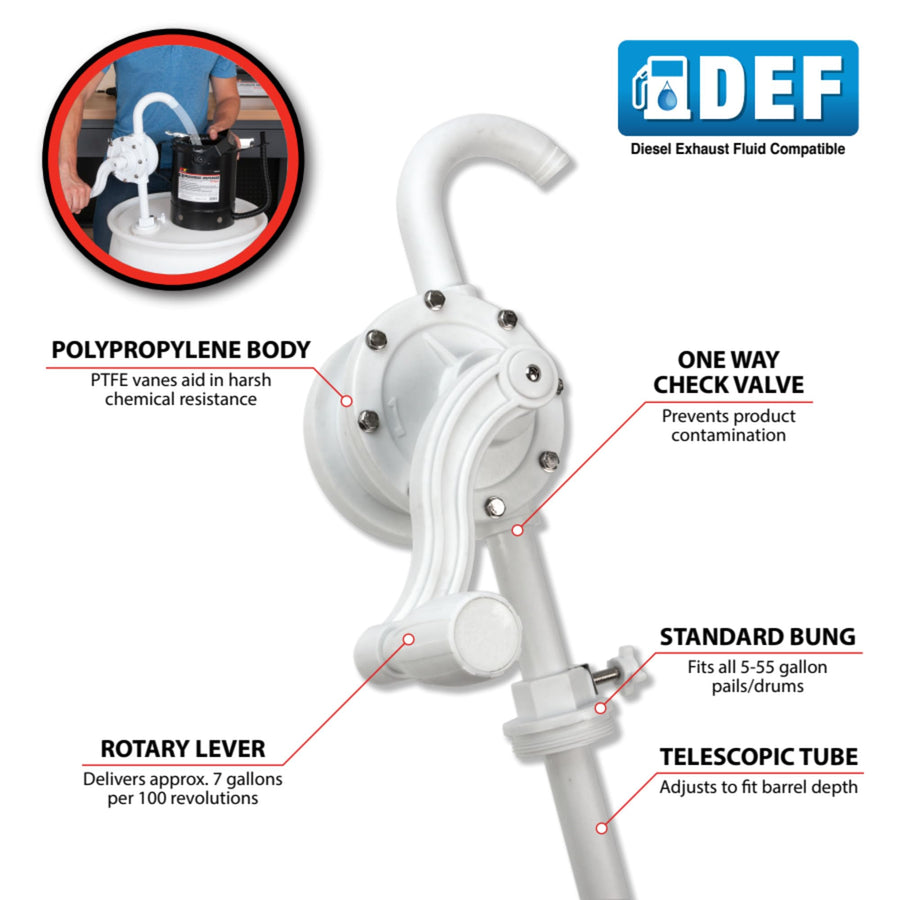 W54285 Performance Tool DEF (Diesel Exhaust Fluid) Rotary Barrel Pump for 55 Gallon Drums
