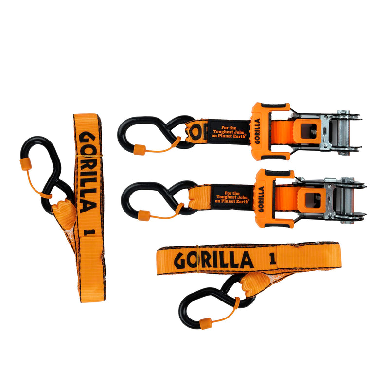 Gorilla 93001 1" x 16' Ratchet Strap with Orange Gorilla-Grip Handle 2 Pack