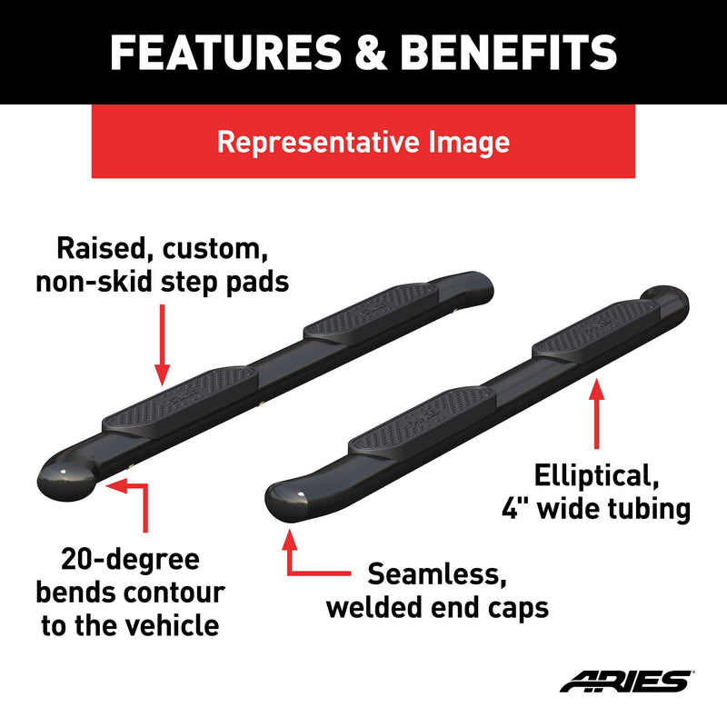 4-Inch Oval Black Steel Nerf Bars ARIES, Select Dodge Ram 1500, 2500, 3500