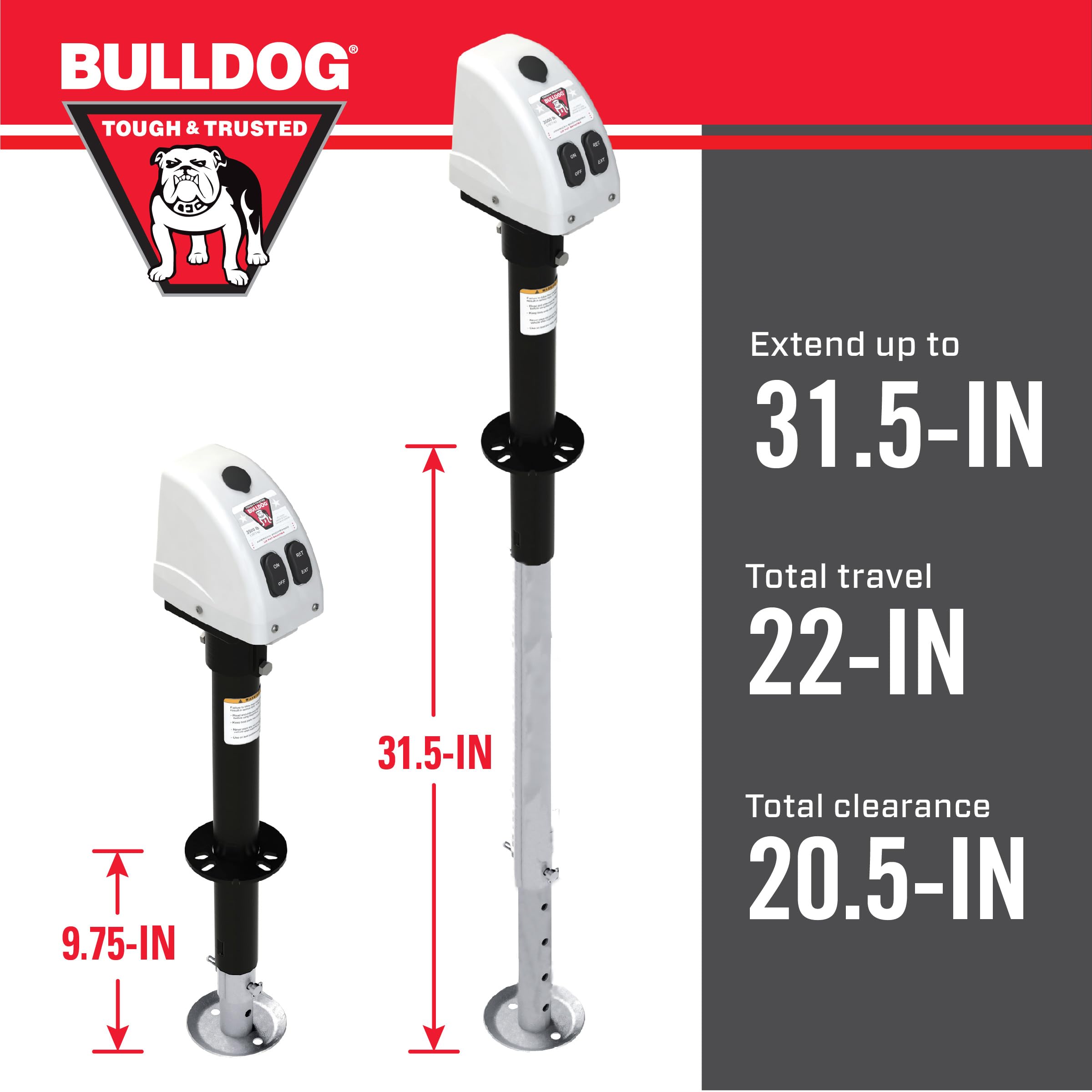 500188 Bulldog White A-Frame Jack with Powered Drive, 3,500 lbs.
